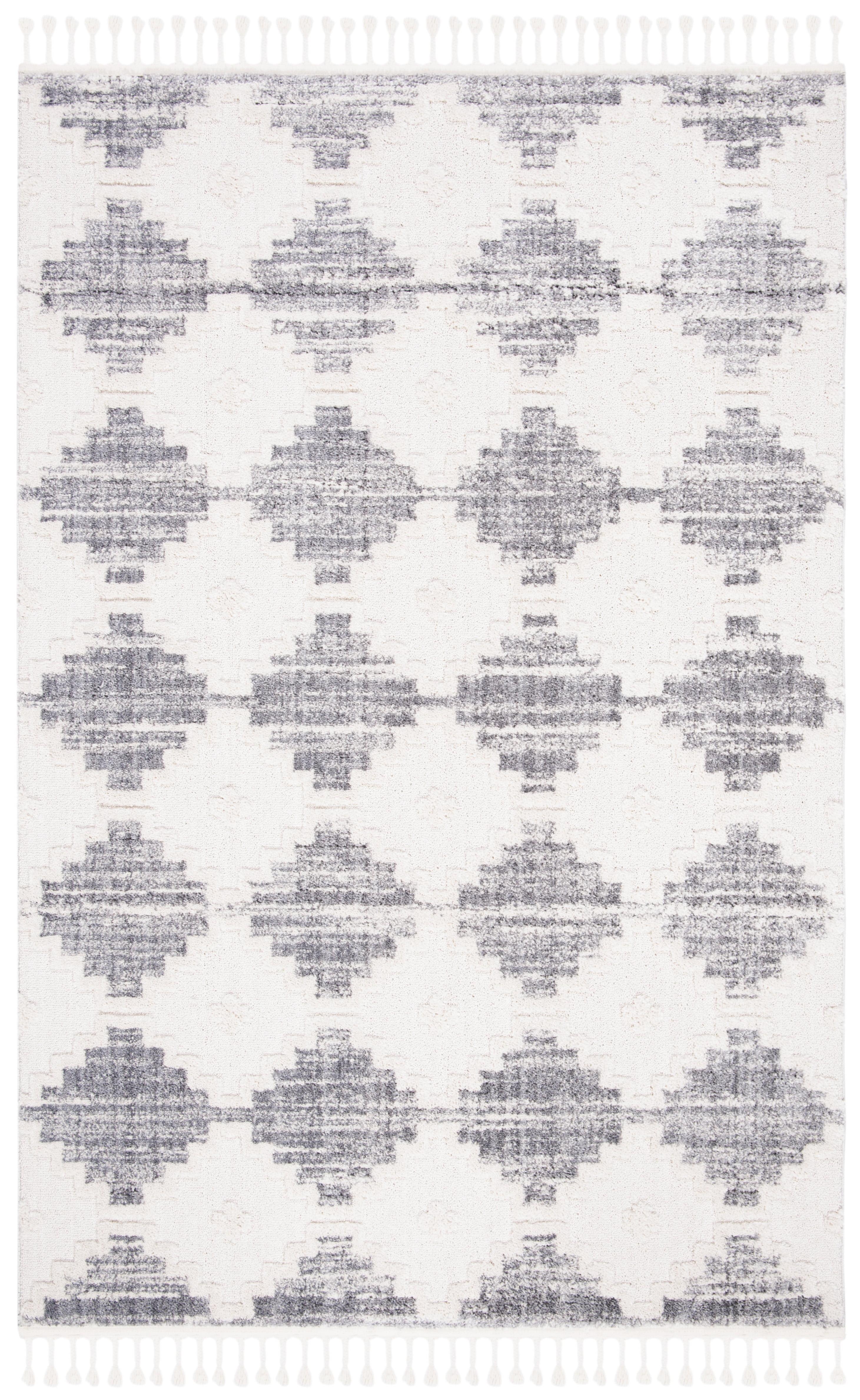 Ivory and Gray Hand-Knotted Synthetic Area Rug, 6'6" x 9'