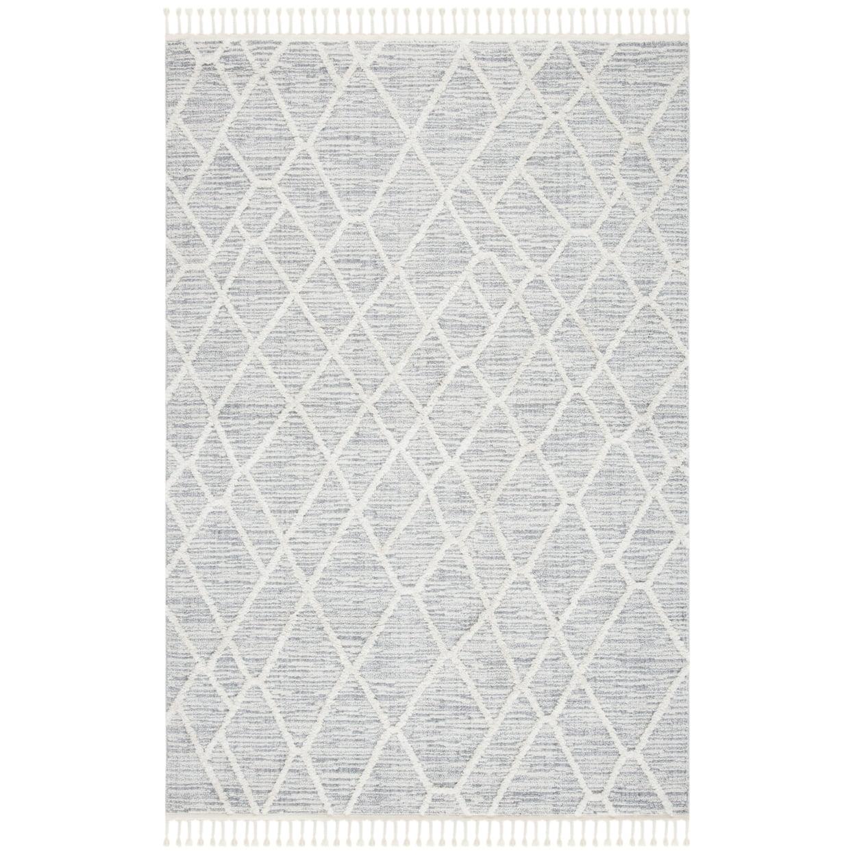 Handmade Gray Diamond Wool and Synthetic Rug, 5'3" x 7'6"