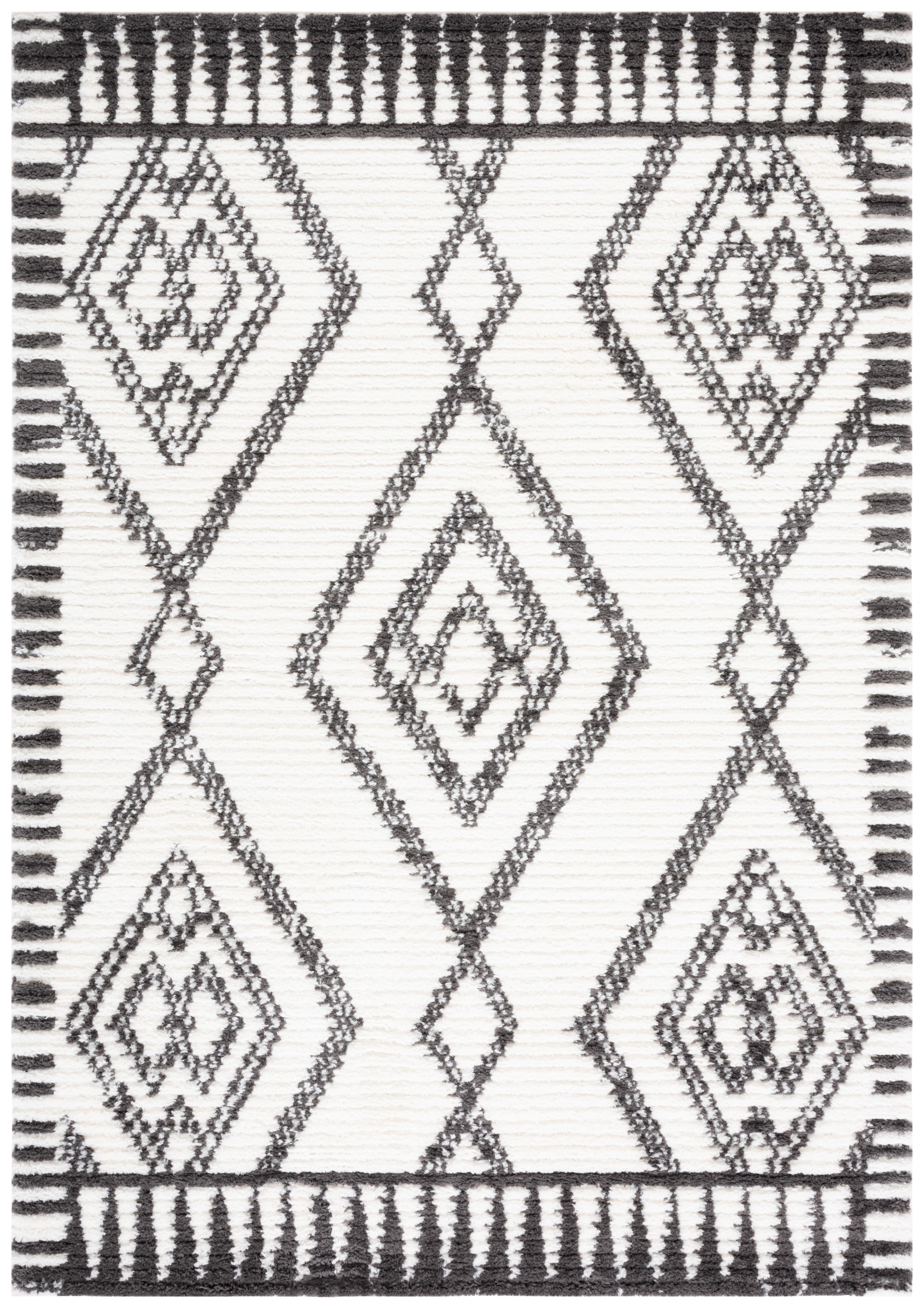 SAFAVIEH Marrakesh Xzavier Diamond Polyester Area Rug, Ivory/Dark Grey, 9' x 12'