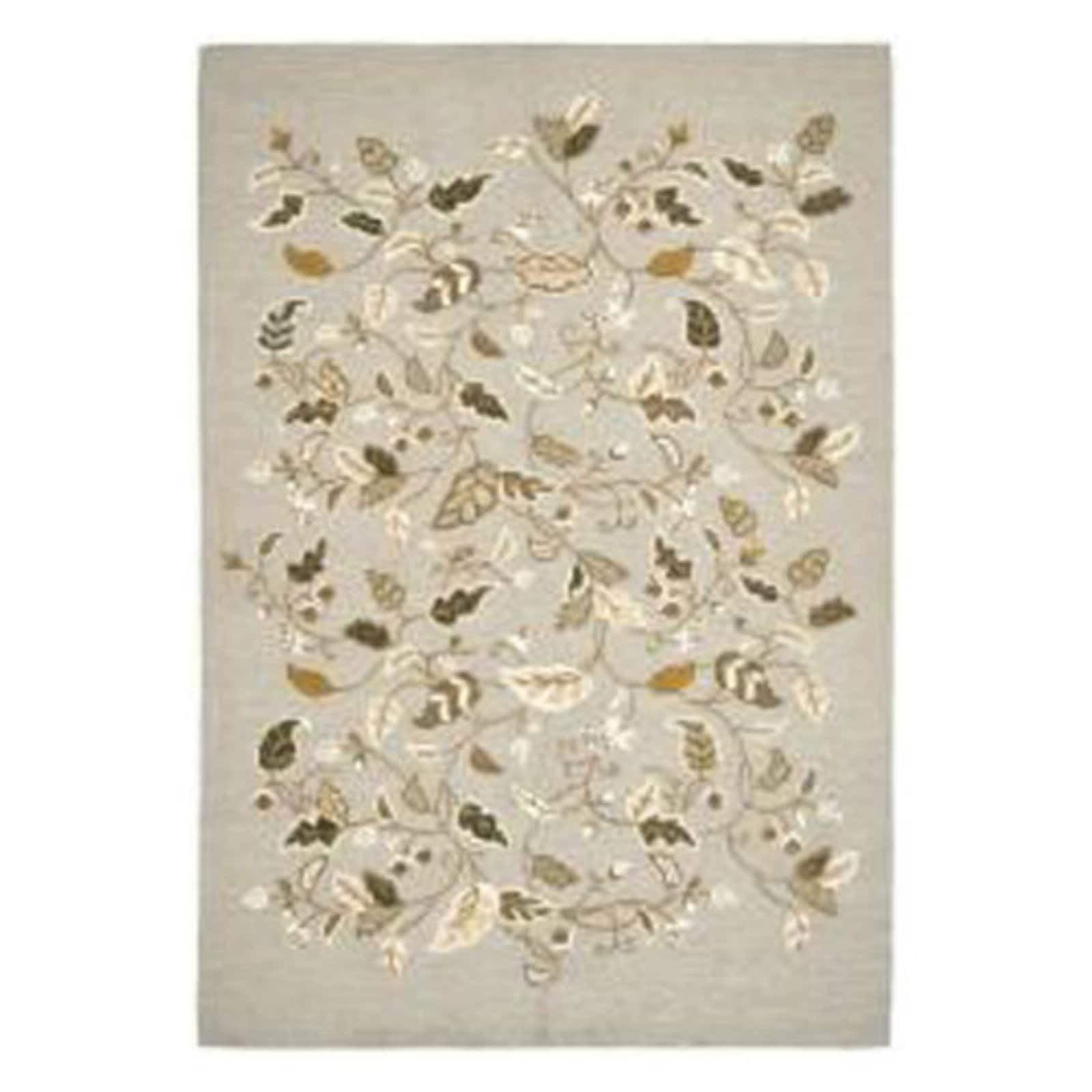 Hand-Tufted Green Floral Wool and Viscose Area Rug, 5' x 8'