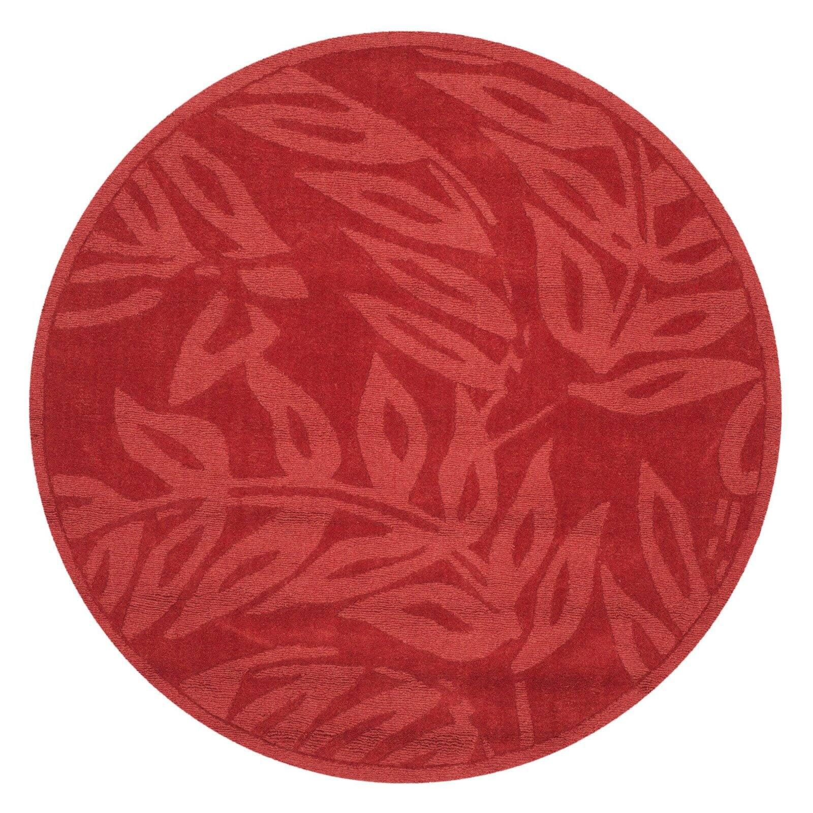 Vermillion Floral Hand-Tufted Wool Round Rug, 4' x 4'