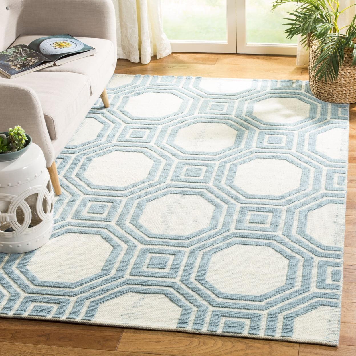 Martha Stewart Puzzle Hand-Hooked Blue/Ivory Area Rug