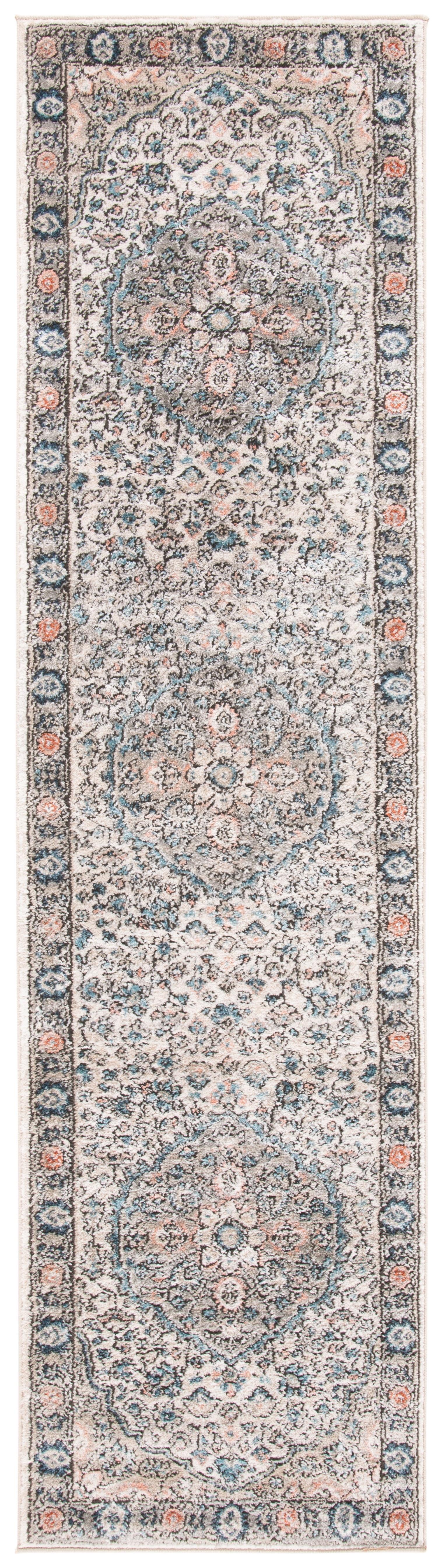 Elegant Grey/Blue Synthetic 2'2" x 8' Hand-Knotted Runner Rug