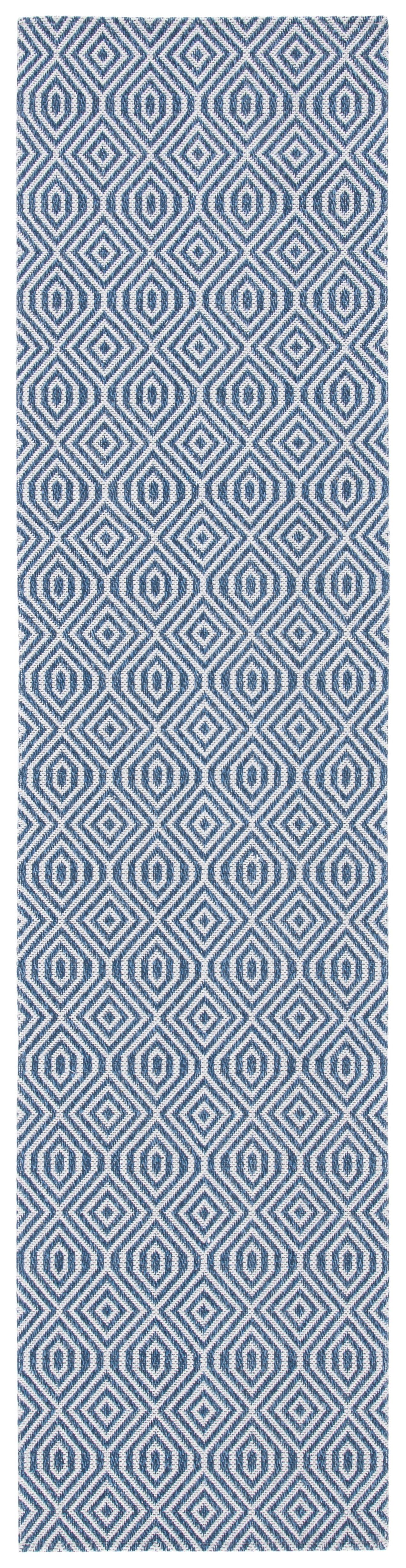 Blue and Grey Flat Woven Wool Cotton Runner Rug