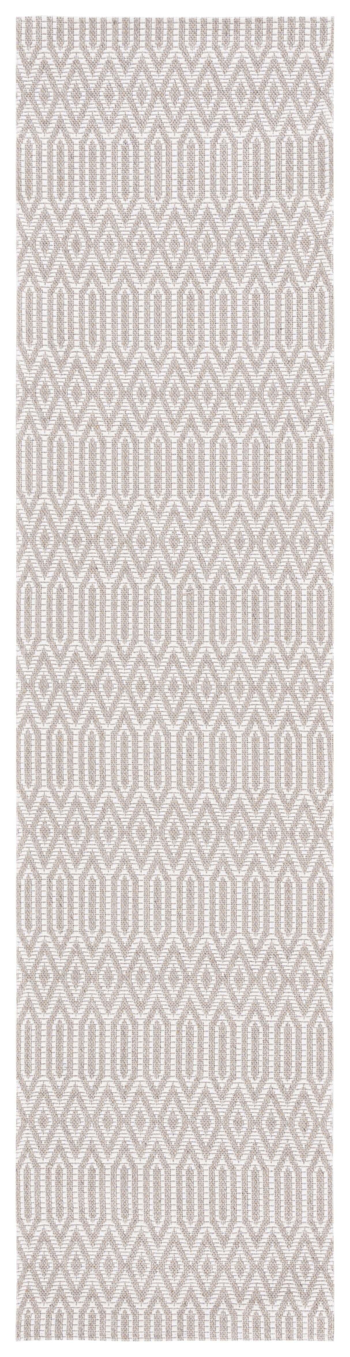 Ivory and Taupe Hand-Knotted Wool Runner Rug