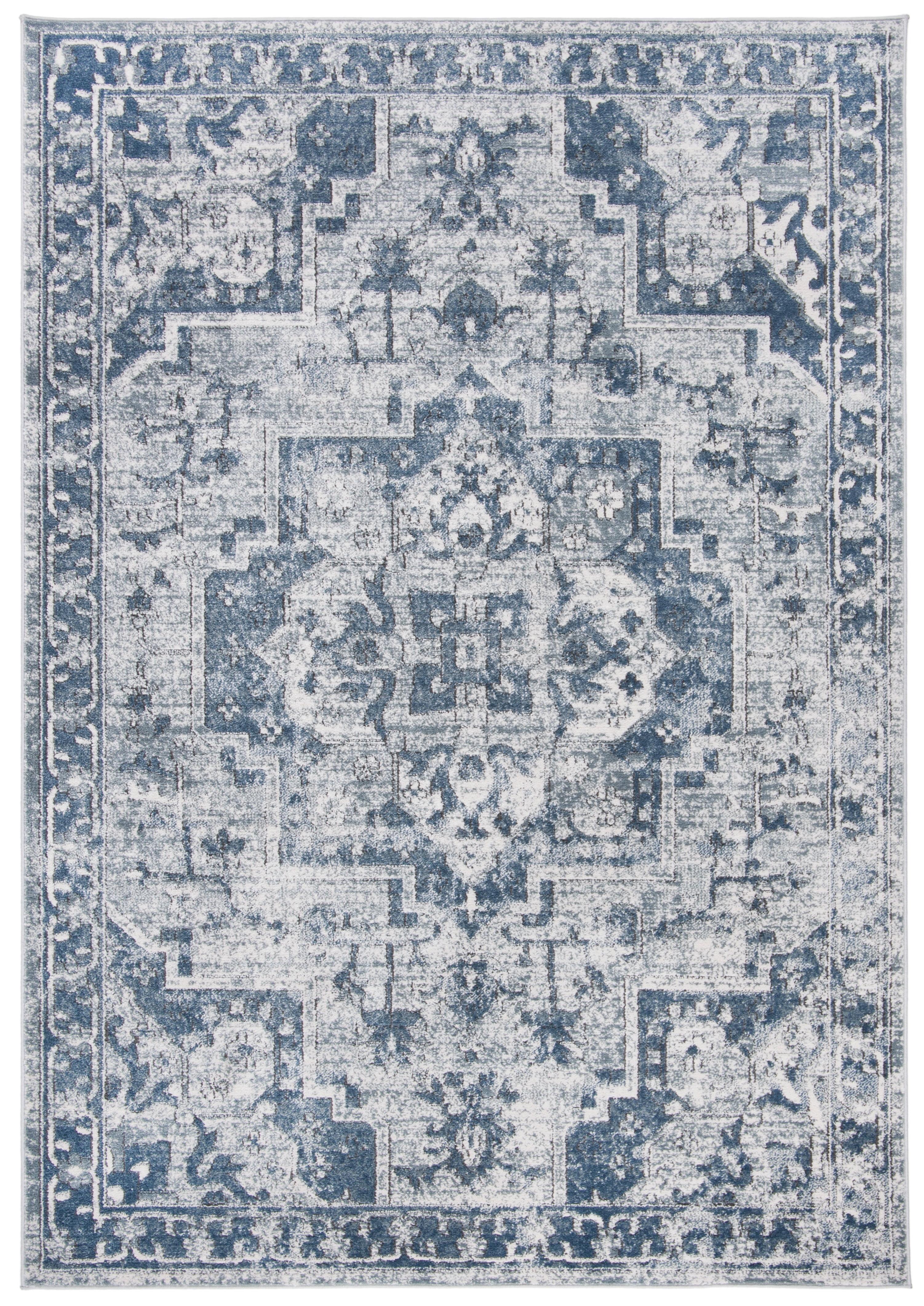 Ivory and Navy Hand-Tufted Wool-Silk Blend 4' x 6' Area Rug