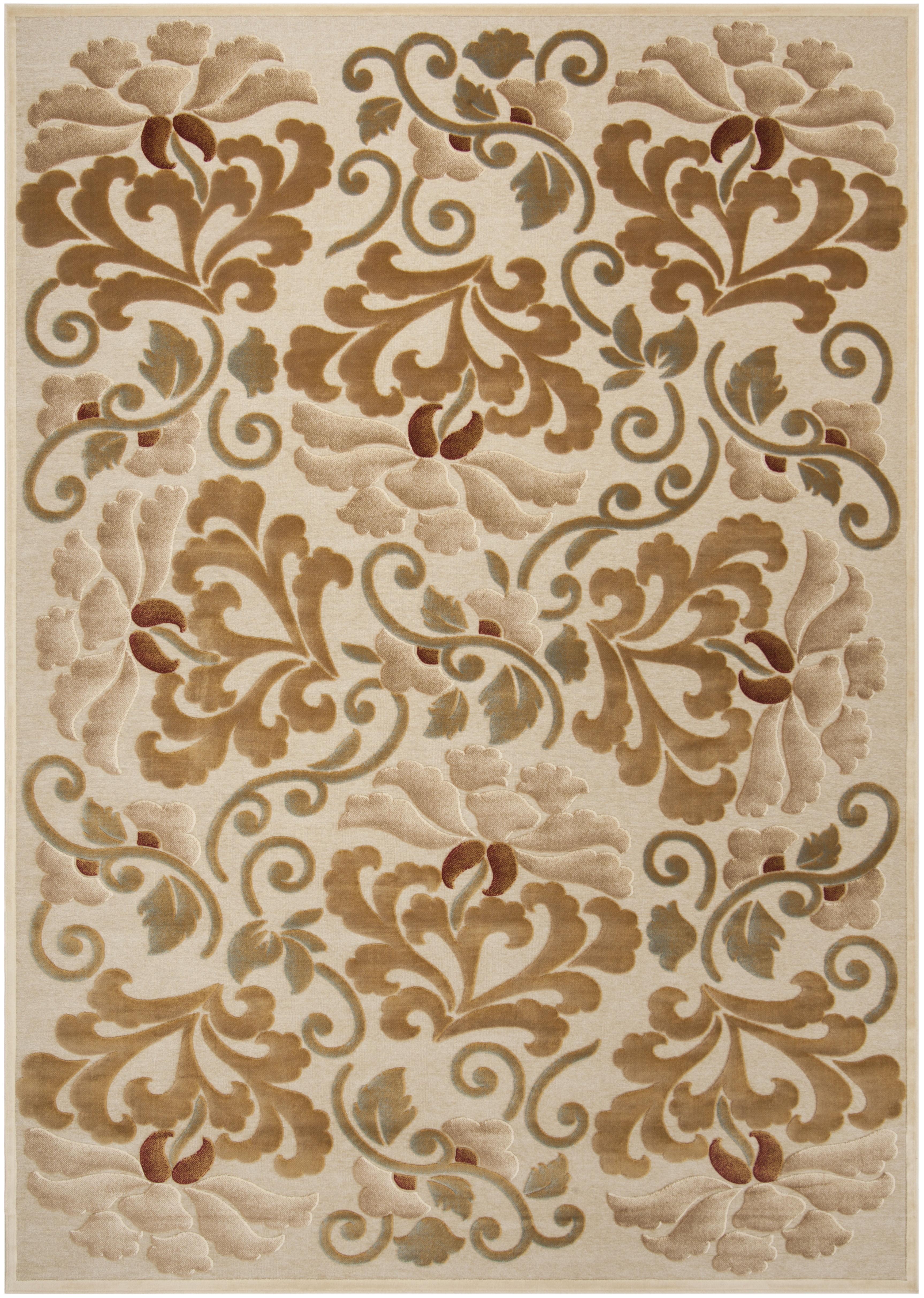 Cream and Gold Floral Viscose Chenille Area Rug