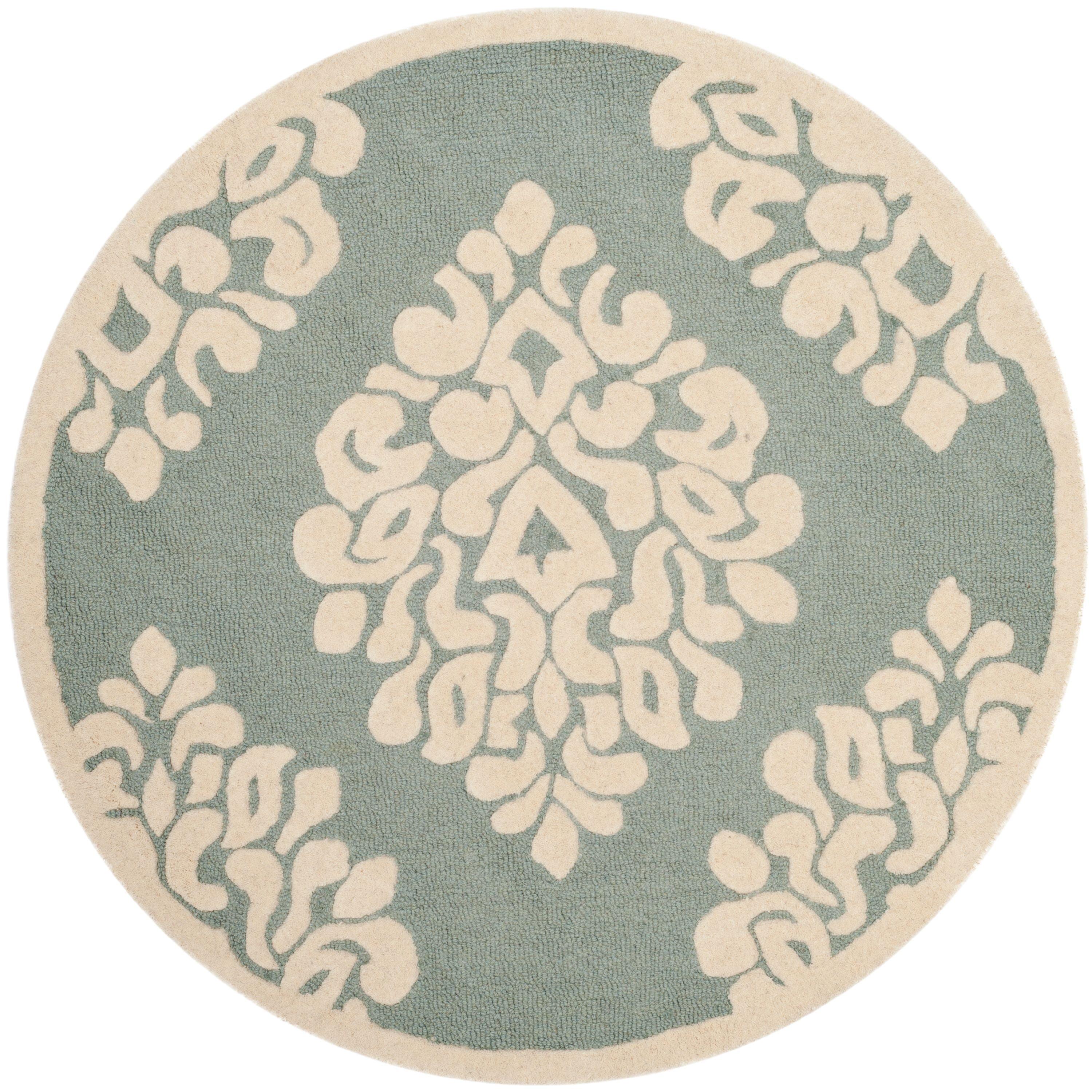 Floret Damask Handmade Tufted Wool Green/Beige Area Rug