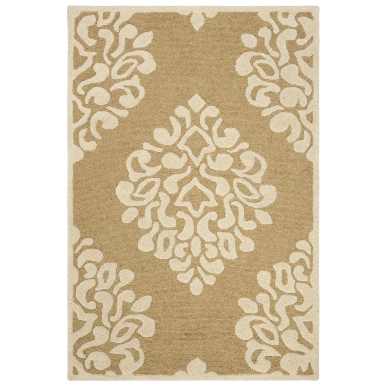 Floret Damask Handmade Tufted Wool Beige/Ivory Area Rug