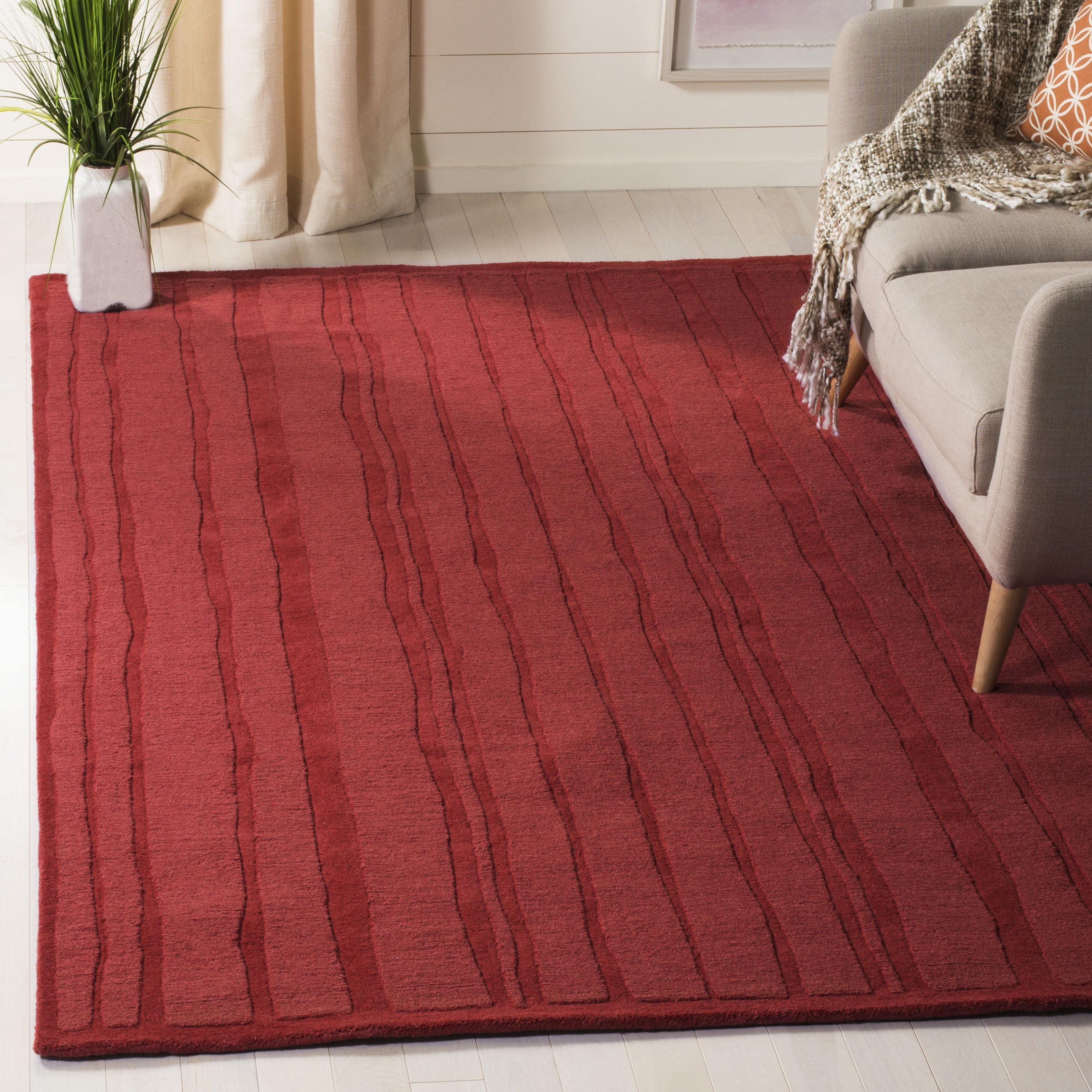 Handmade Vermillion Stripe Tufted Wool Rectangular Rug 8' x 10'