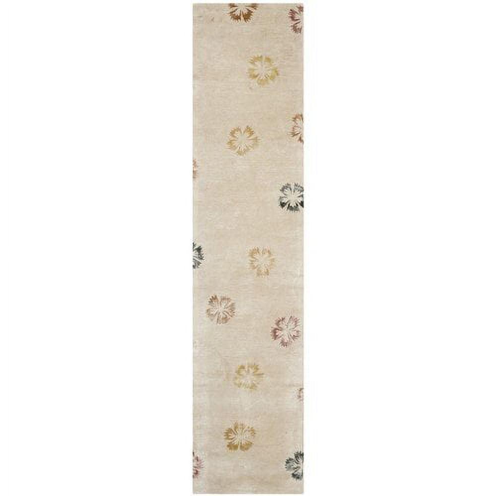 Blush Beige Floral Wool Viscose Runner Rug 2'3" x 10'