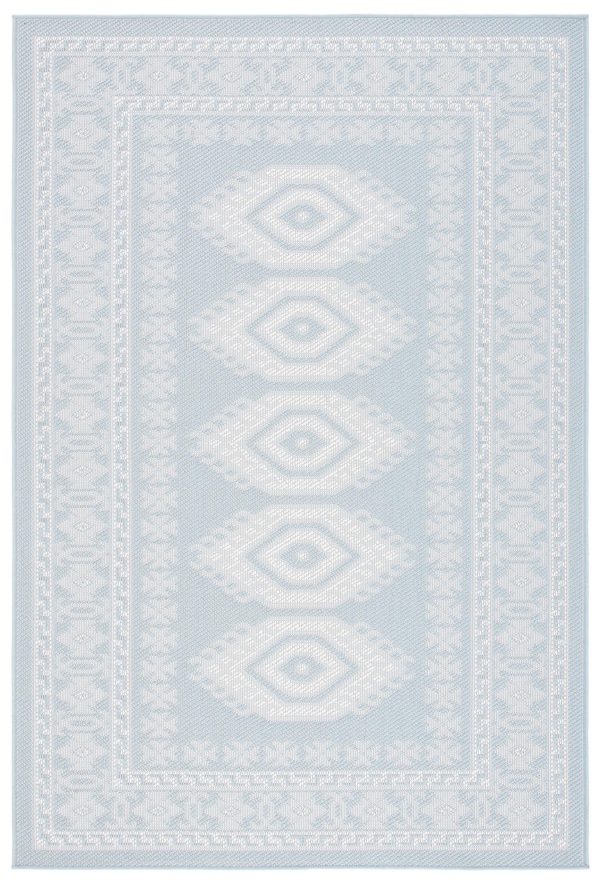 Handmade Aqua Blue Ivory Synthetic Indoor/Outdoor Tufted Rug 4'5" x 6'5"