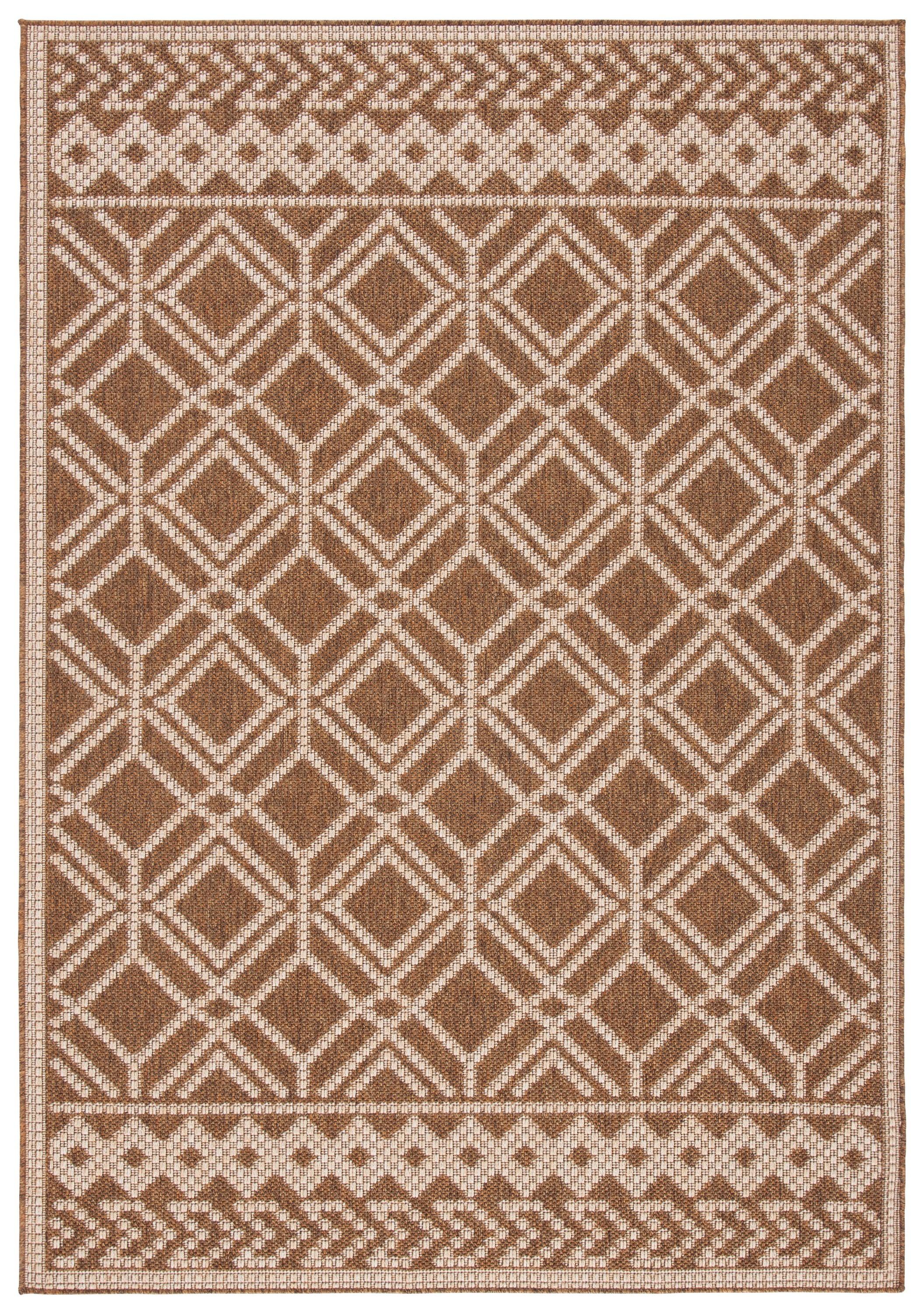 Camel Beige Geometric Hand-knotted Indoor Outdoor Rug