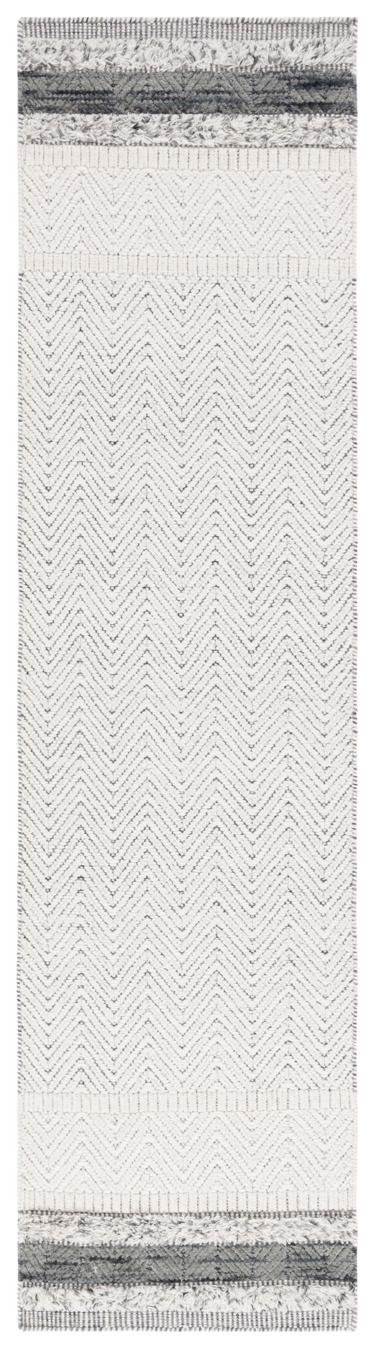 Ivory and Grey Hand-Knotted Wool Runner Rug, 2'3" x 9'