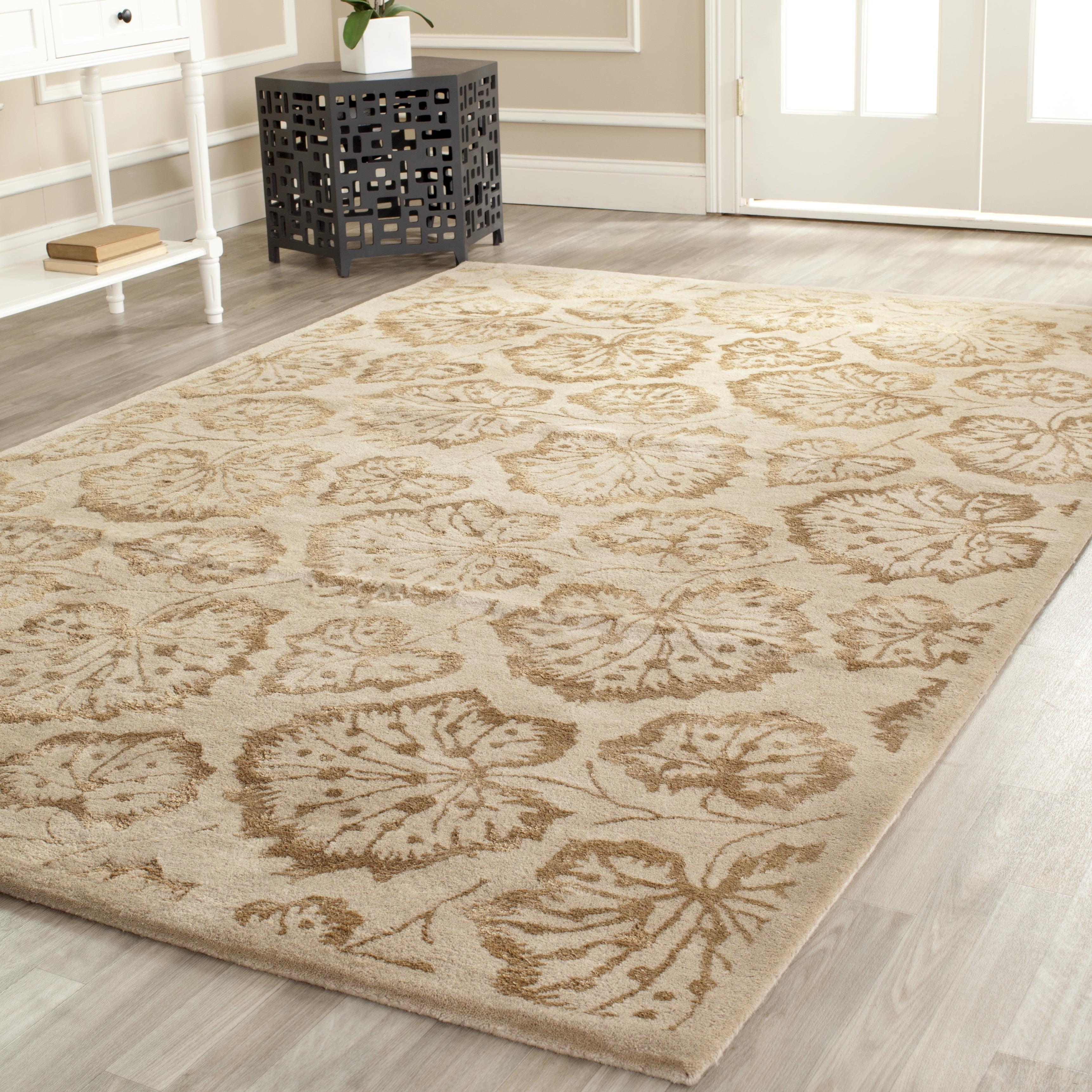 Hand-Tufted Hazelnut & Gold Floral Wool-Viscose Rug 7'9" x 9'9"