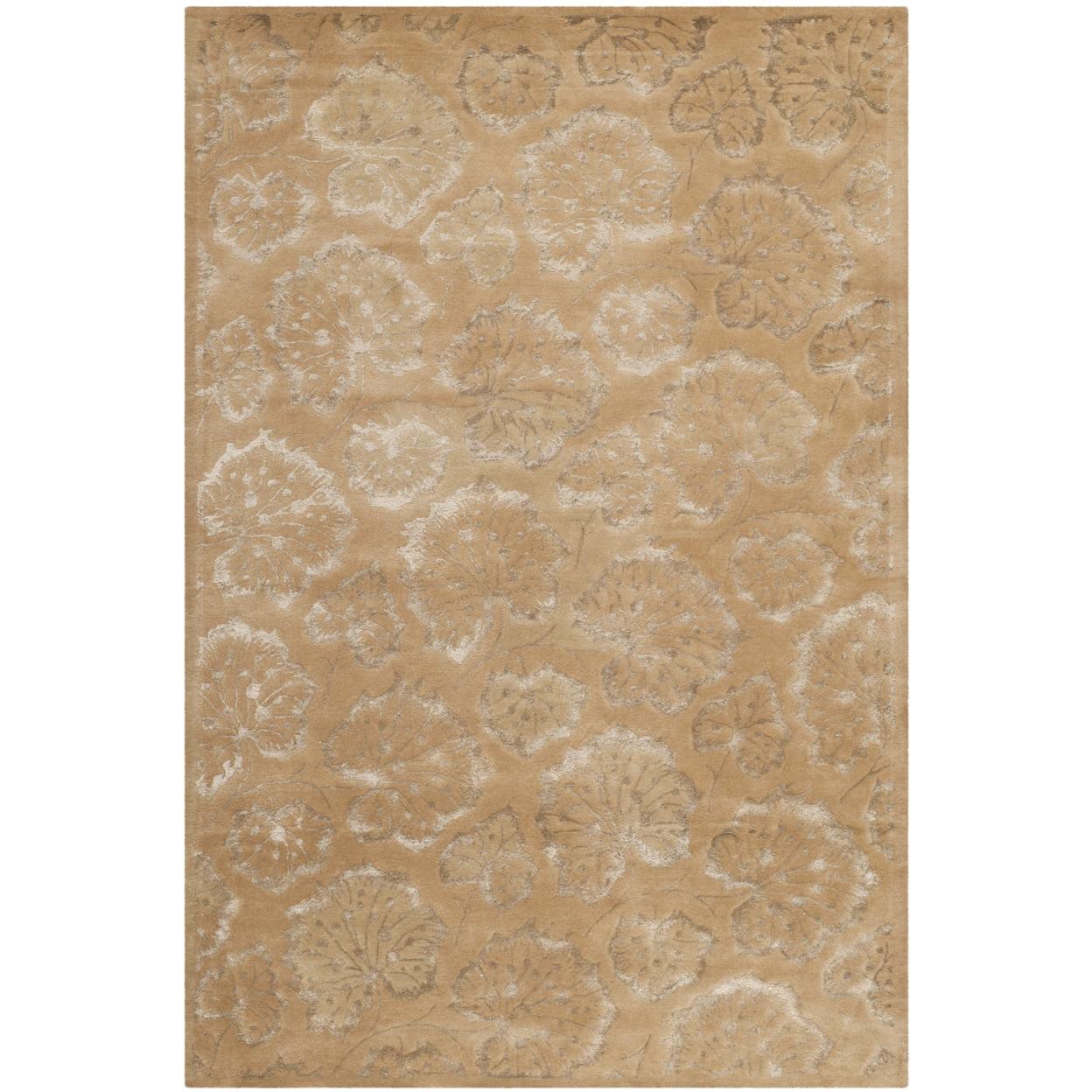 Handmade Geranium Leaf Toffee Wool-Blend 5'6" x 8'6" Area Rug