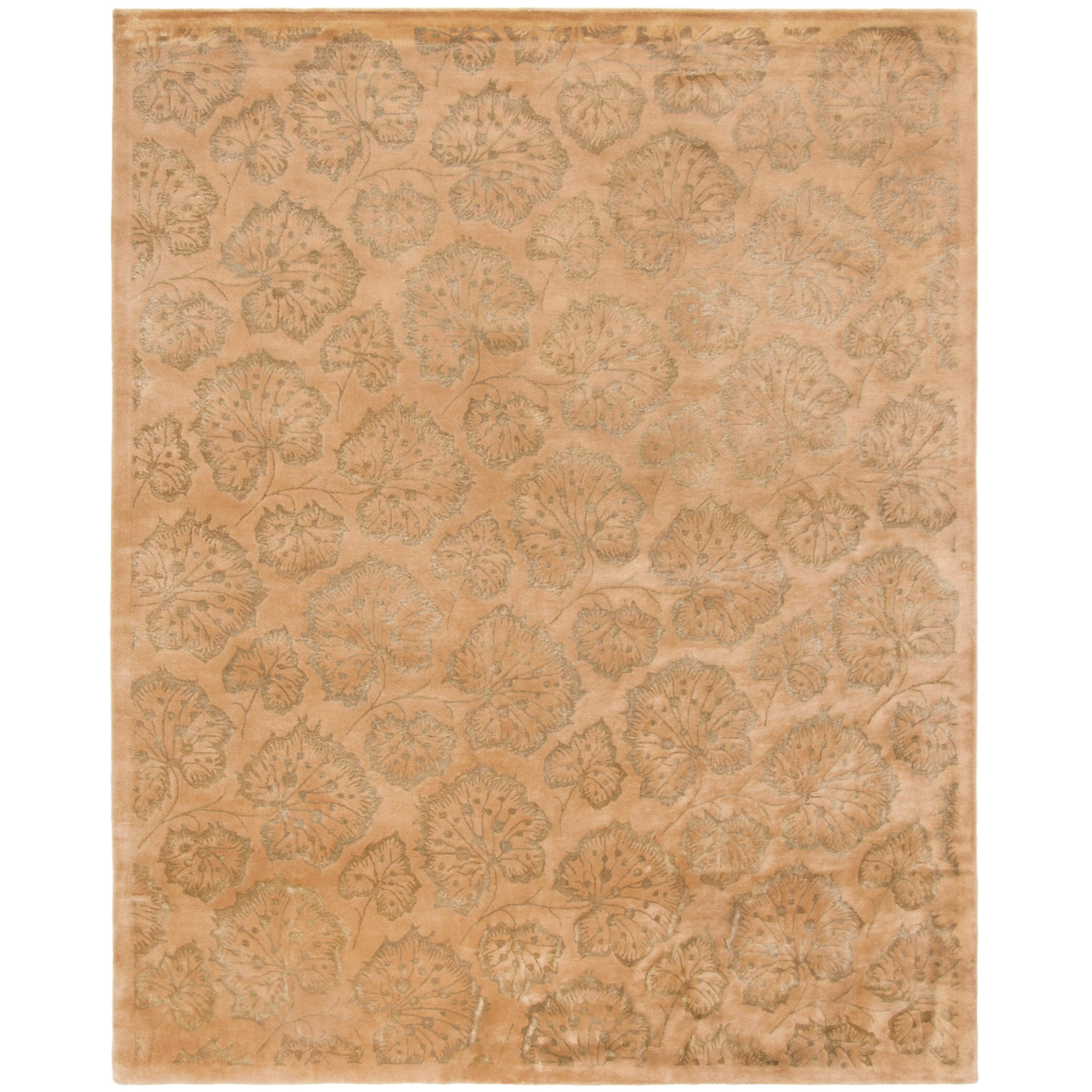 Toffee Floral Tufted Wool and Viscose Rectangular Rug