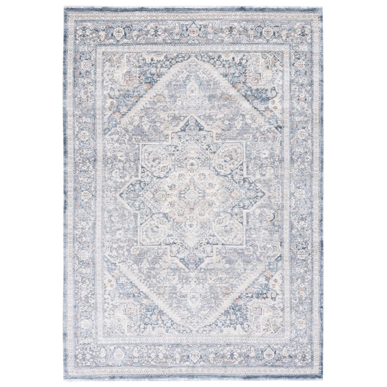 Hand-Knotted Blue Wool and Synthetic Oriental Rug