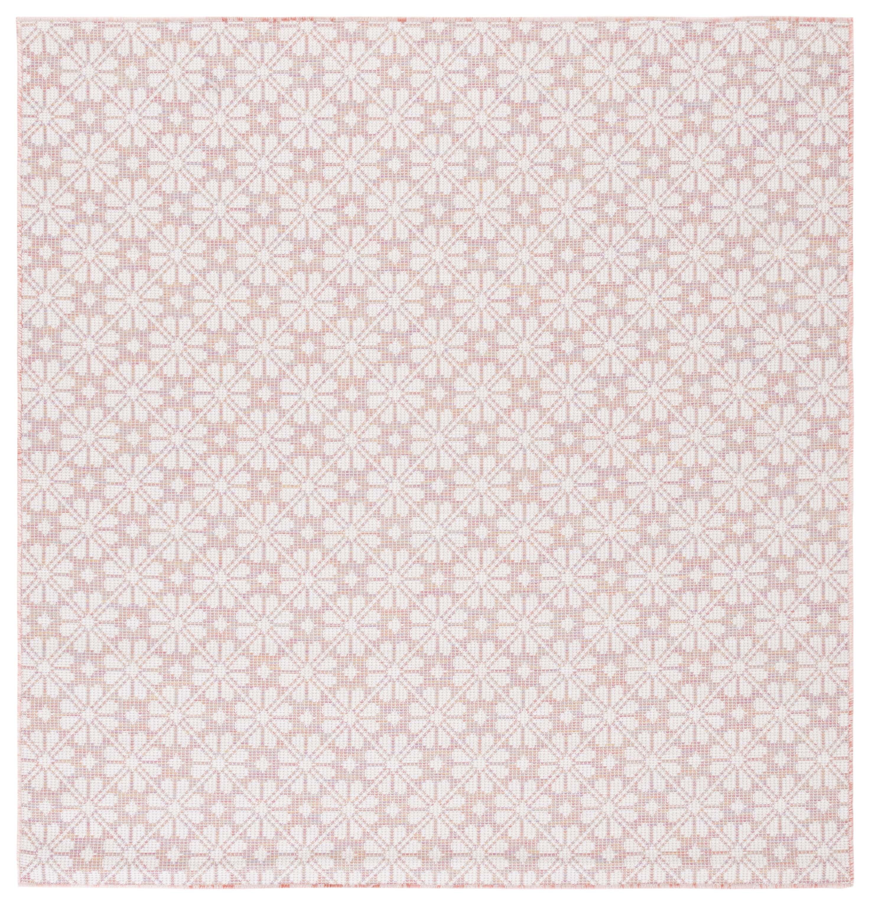 Light Pink Multi Square Hand-Knotted Synthetic Area Rug