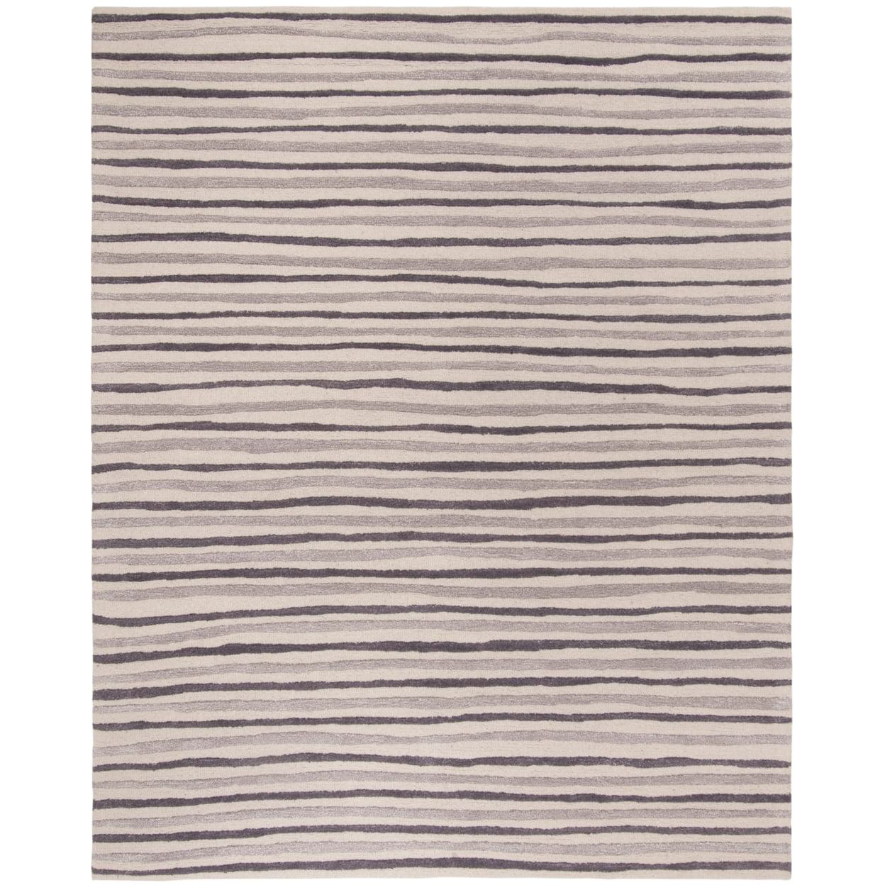 Handmade Gray Striped Tufted Wool-Viscose Blend Rug, 8' x 10'