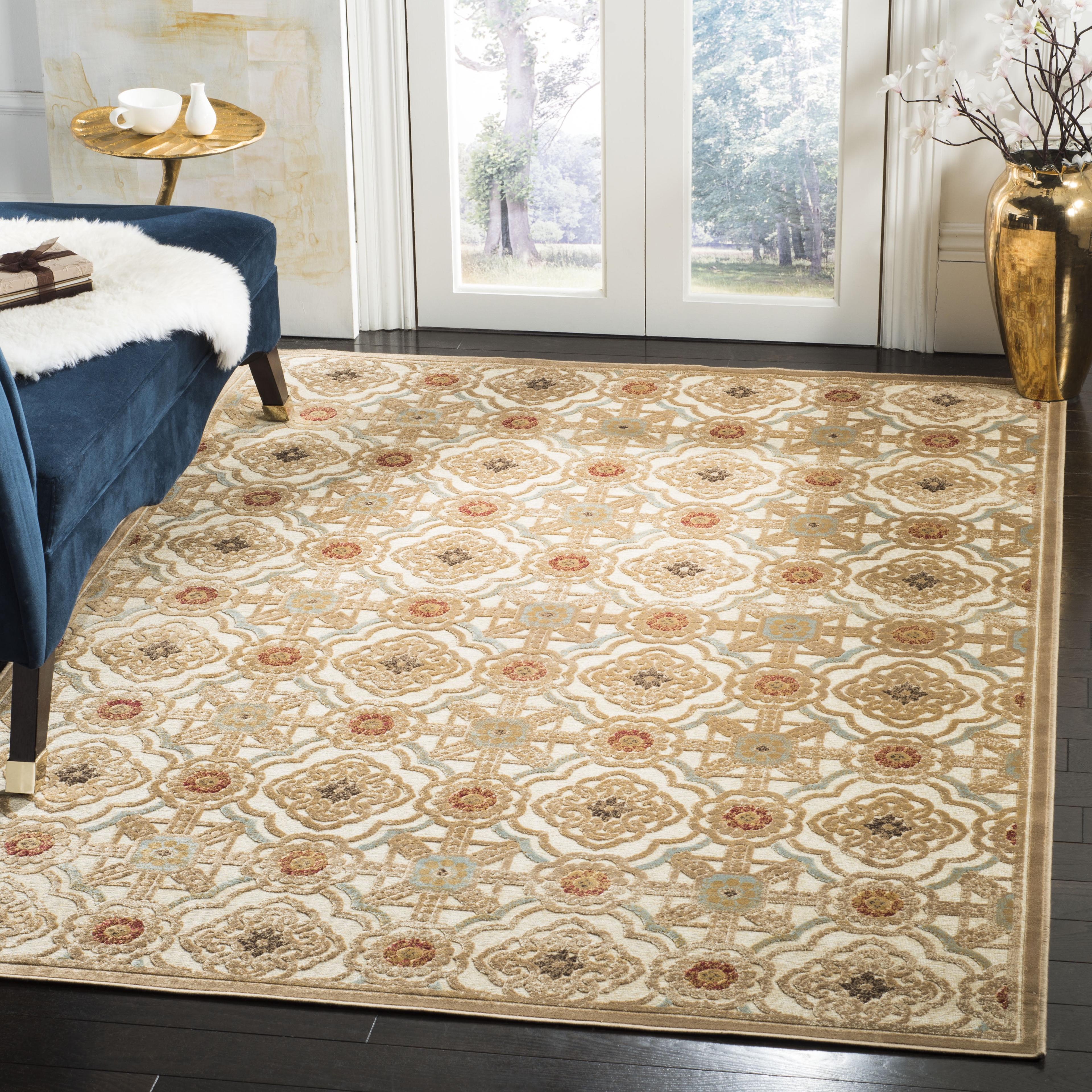 Taupe and Cream Rectangular Wool and Viscose Area Rug