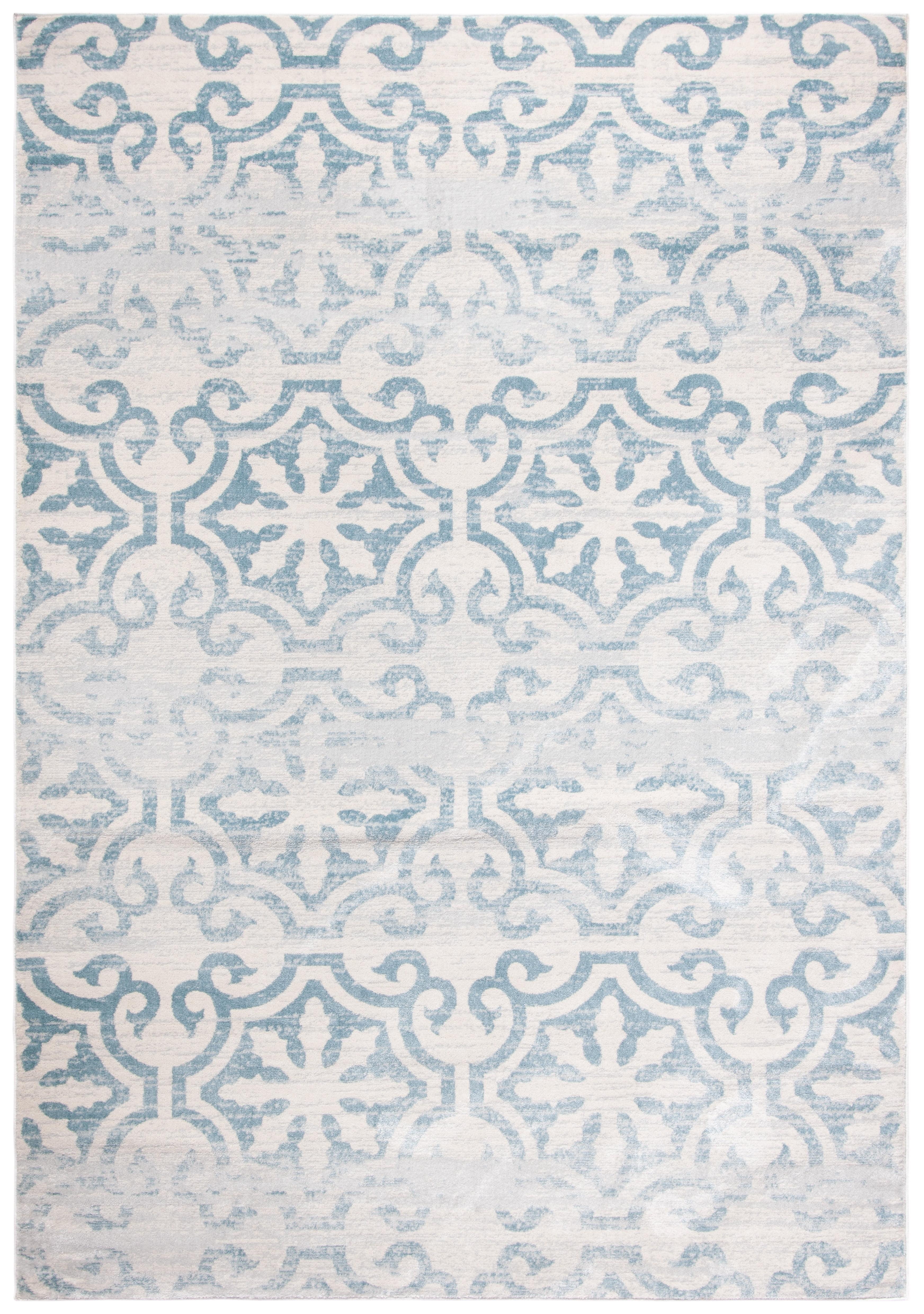 Ivory and Turquoise 8' x 10' Hand-Knotted Synthetic Area Rug