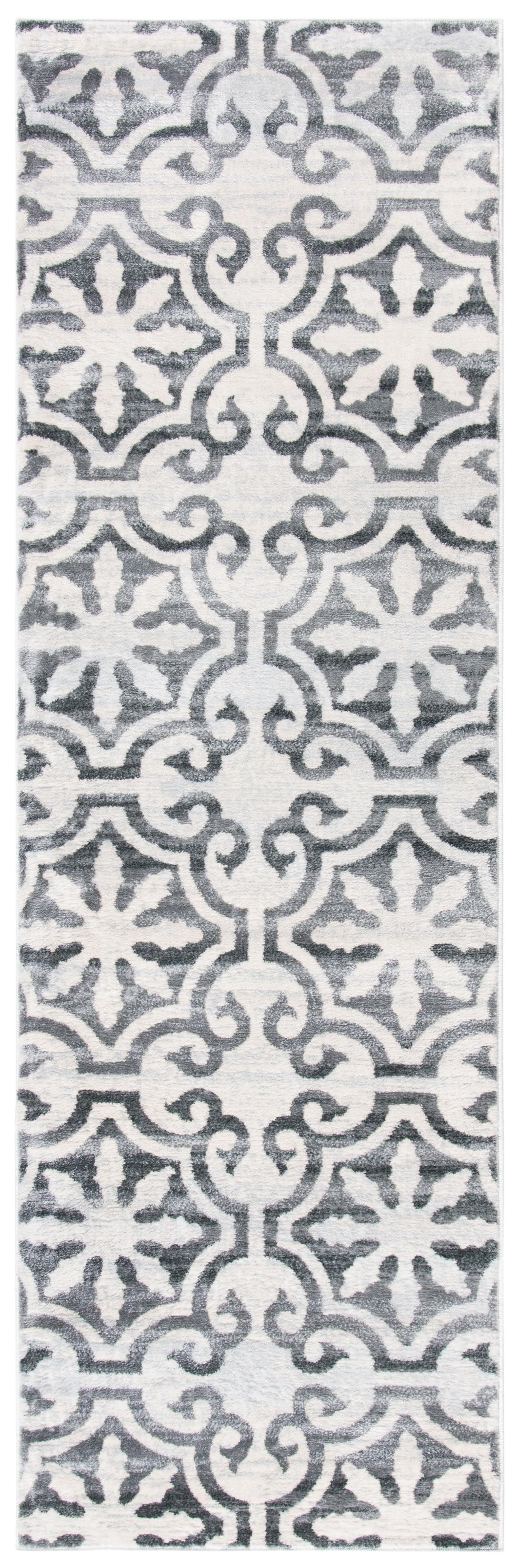 Grey and Ivory Hand-Knotted Synthetic Runner Rug