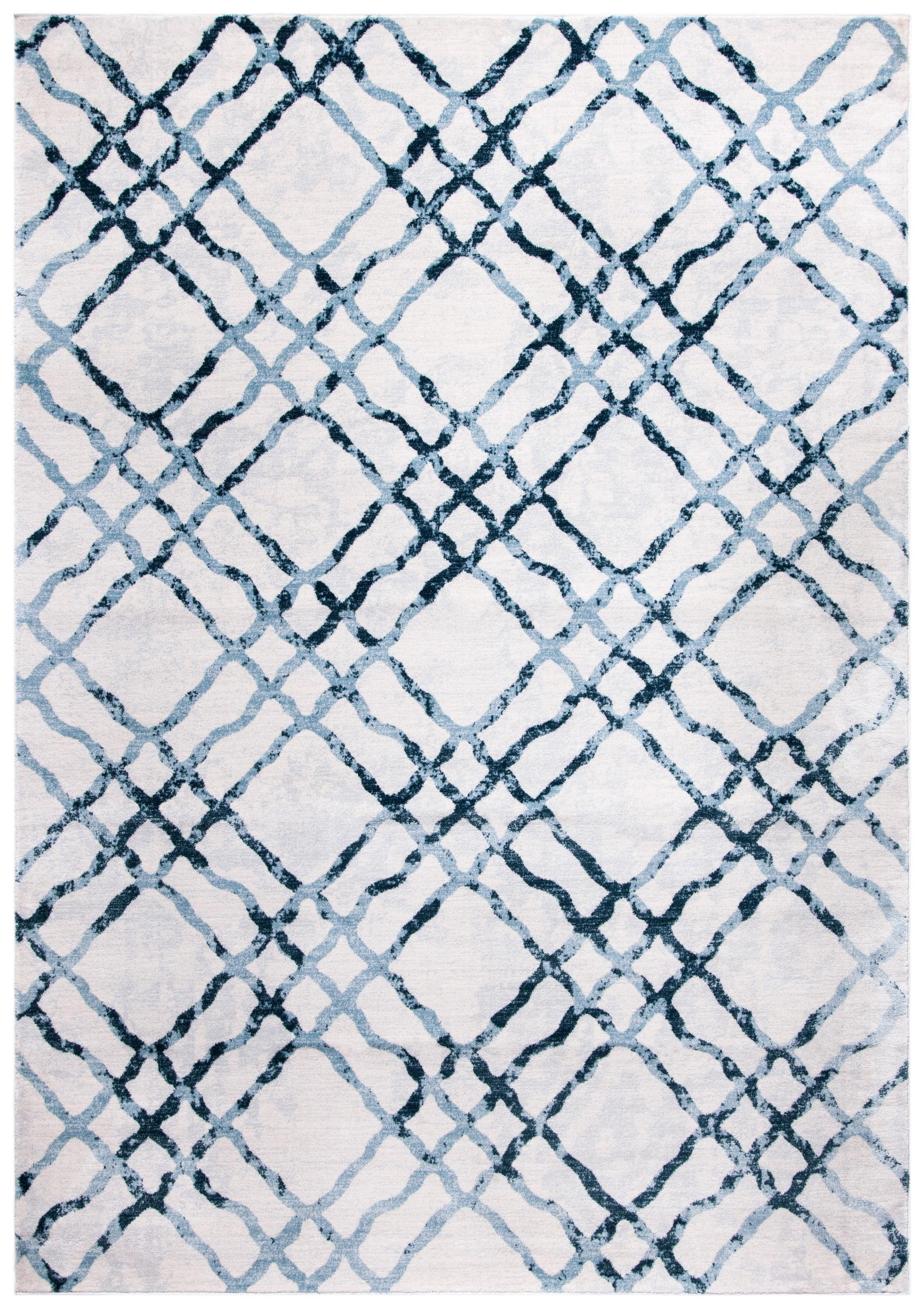 Ivory and Turquoise Geometric Tufted Wool Area Rug