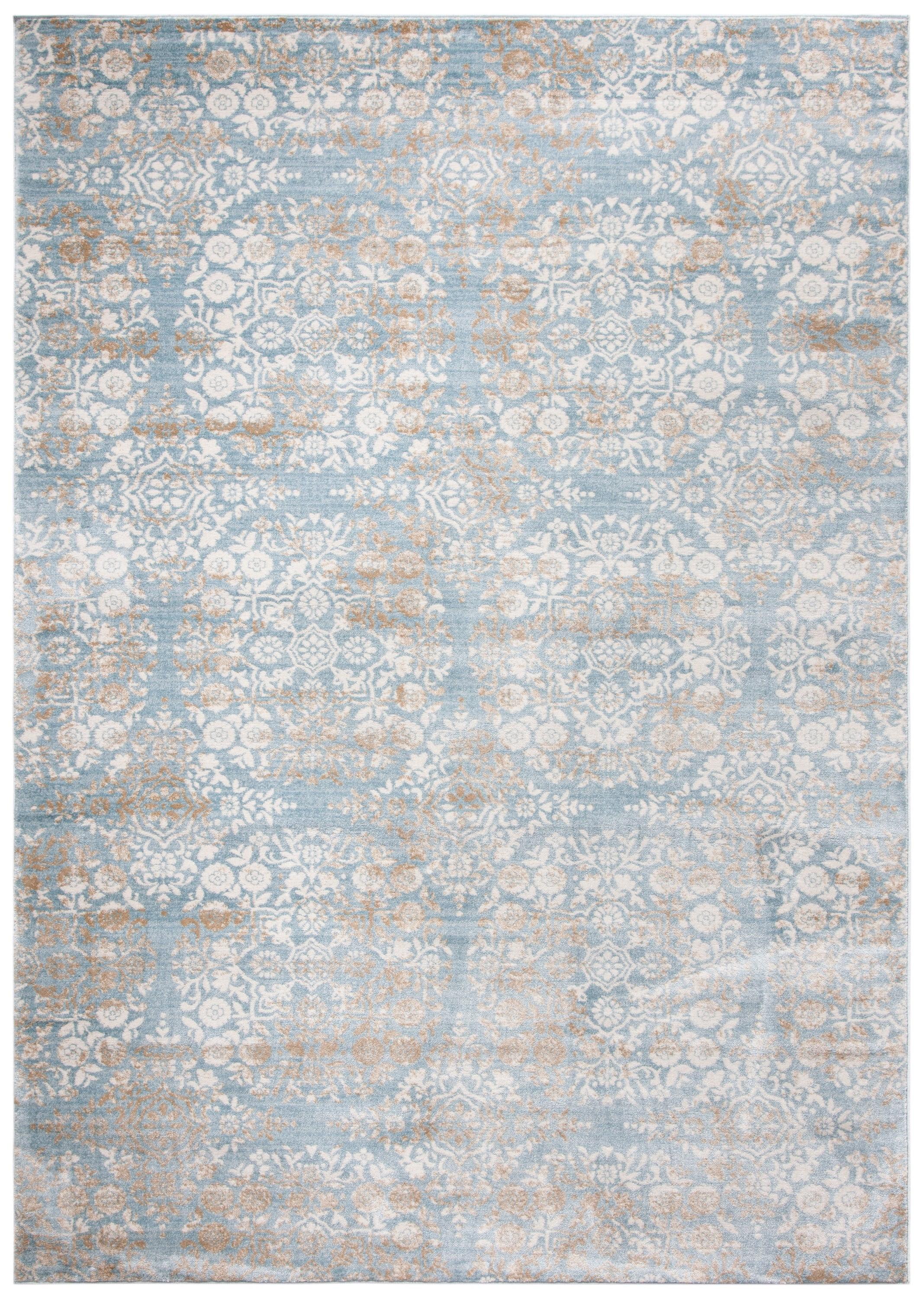 Denim Blue and Ivory Geometric Hand-knotted Area Rug