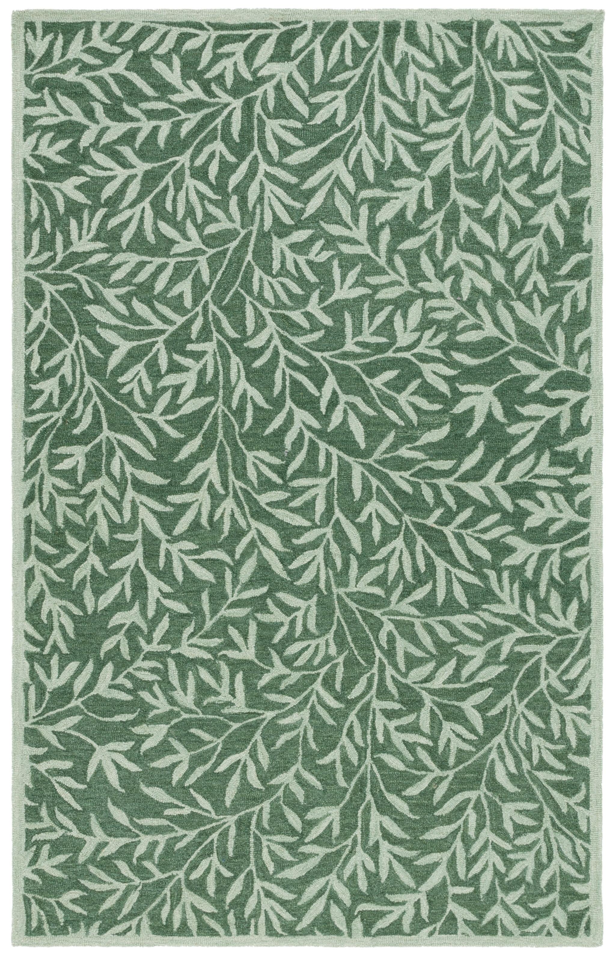 Handmade Green Floral Wool 8' x 10' Area Rug