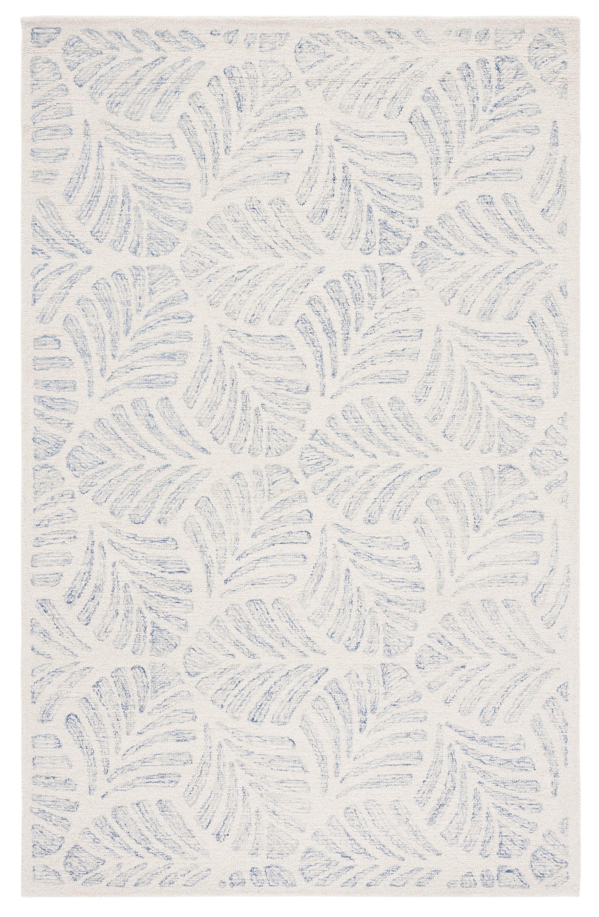 Ivory and Blue Tufted Wool Rectangular Area Rug, 5' x 8'