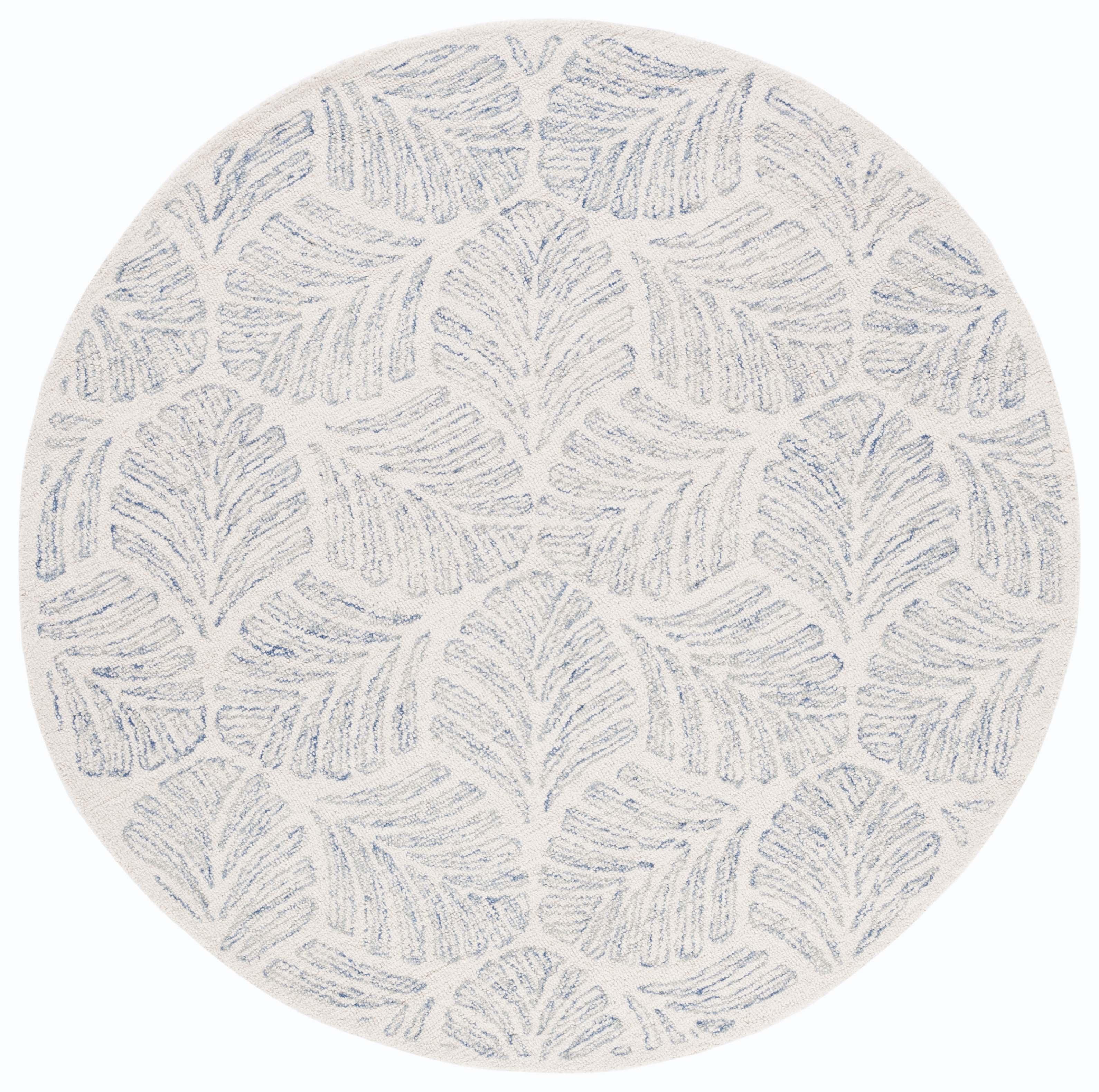 Ivory & Blue Hand-Tufted Wool 6' Round Area Rug