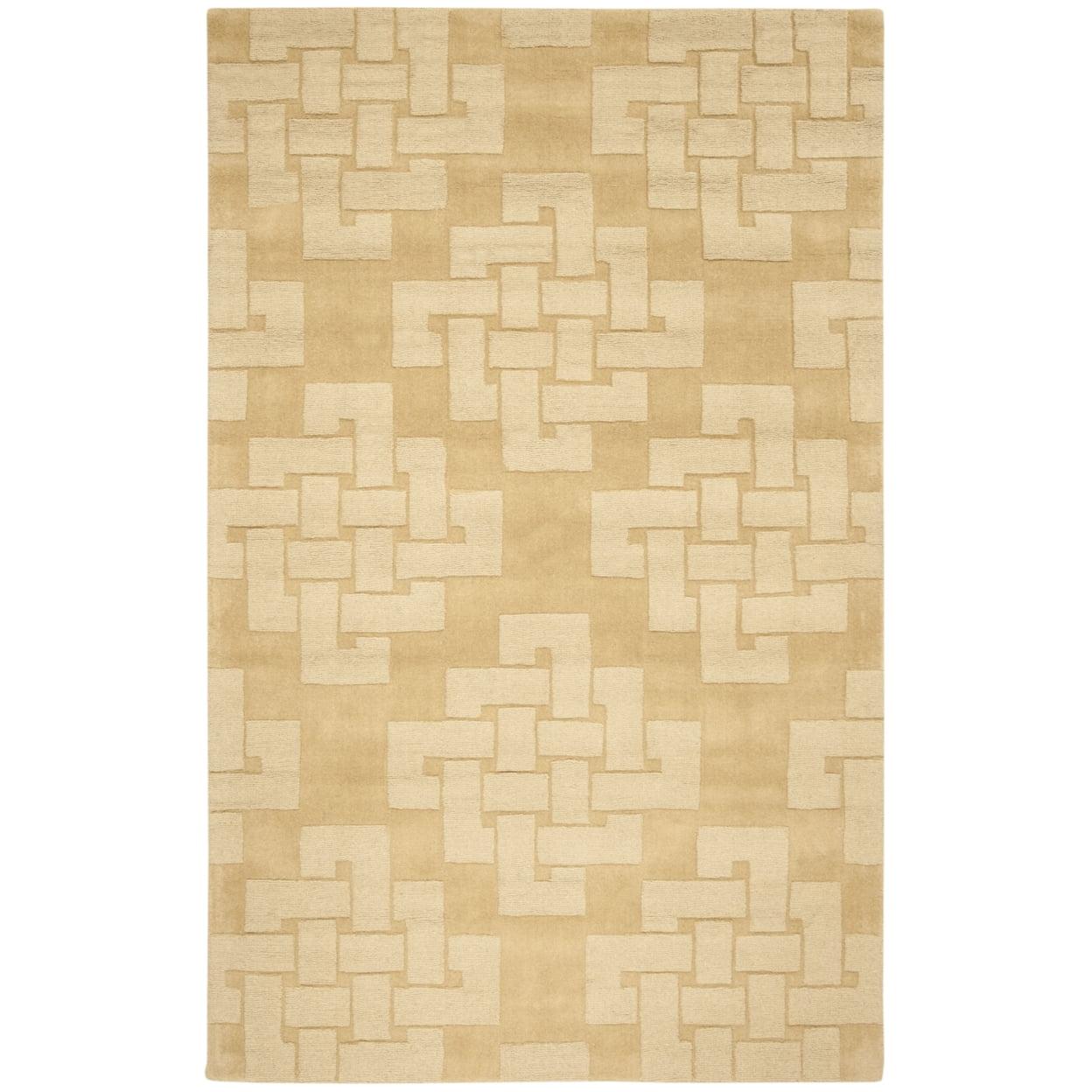 Handmade Tufted Geometric Wool Area Rug in Rattan