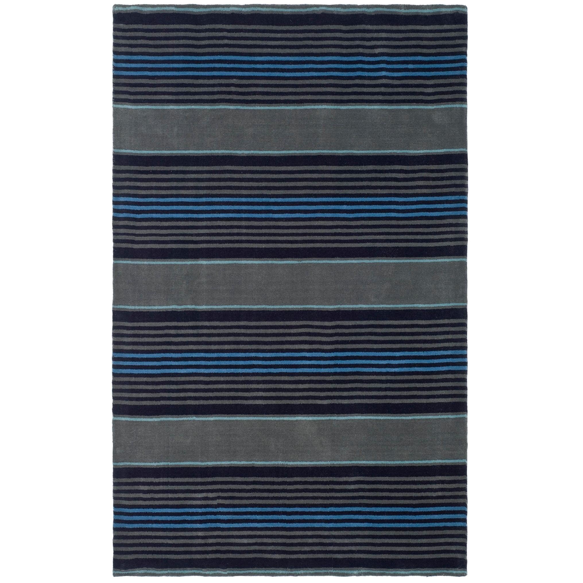 Wrought Iron and Blue Striped Wool 9' x 12' Rug