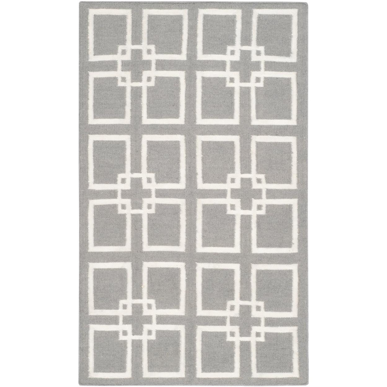 Hand-Knotted Geometric Gray Wool Square Rug - 3' x 5'