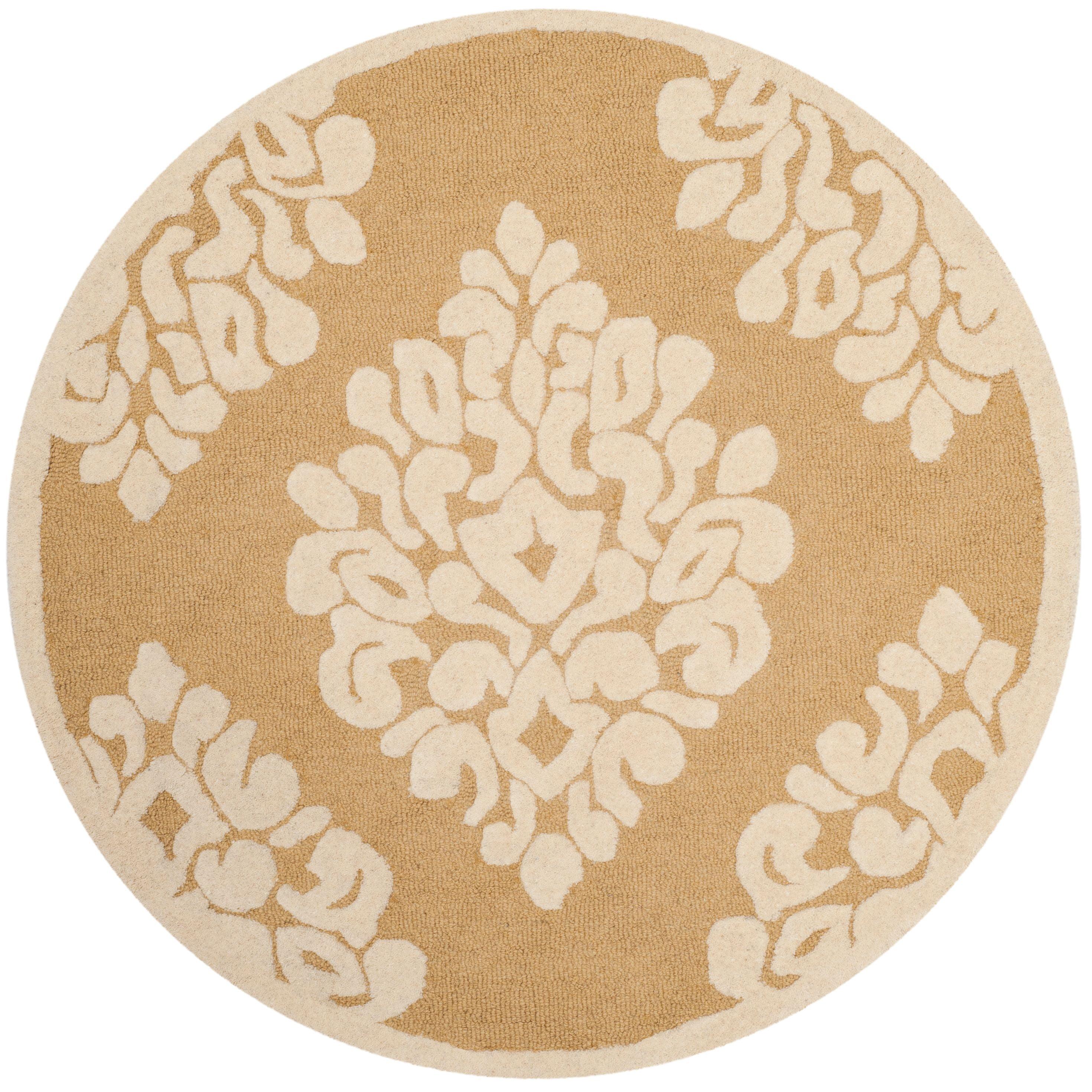 Floret Damask Handmade Tufted Wool Beige/Ivory Area Rug