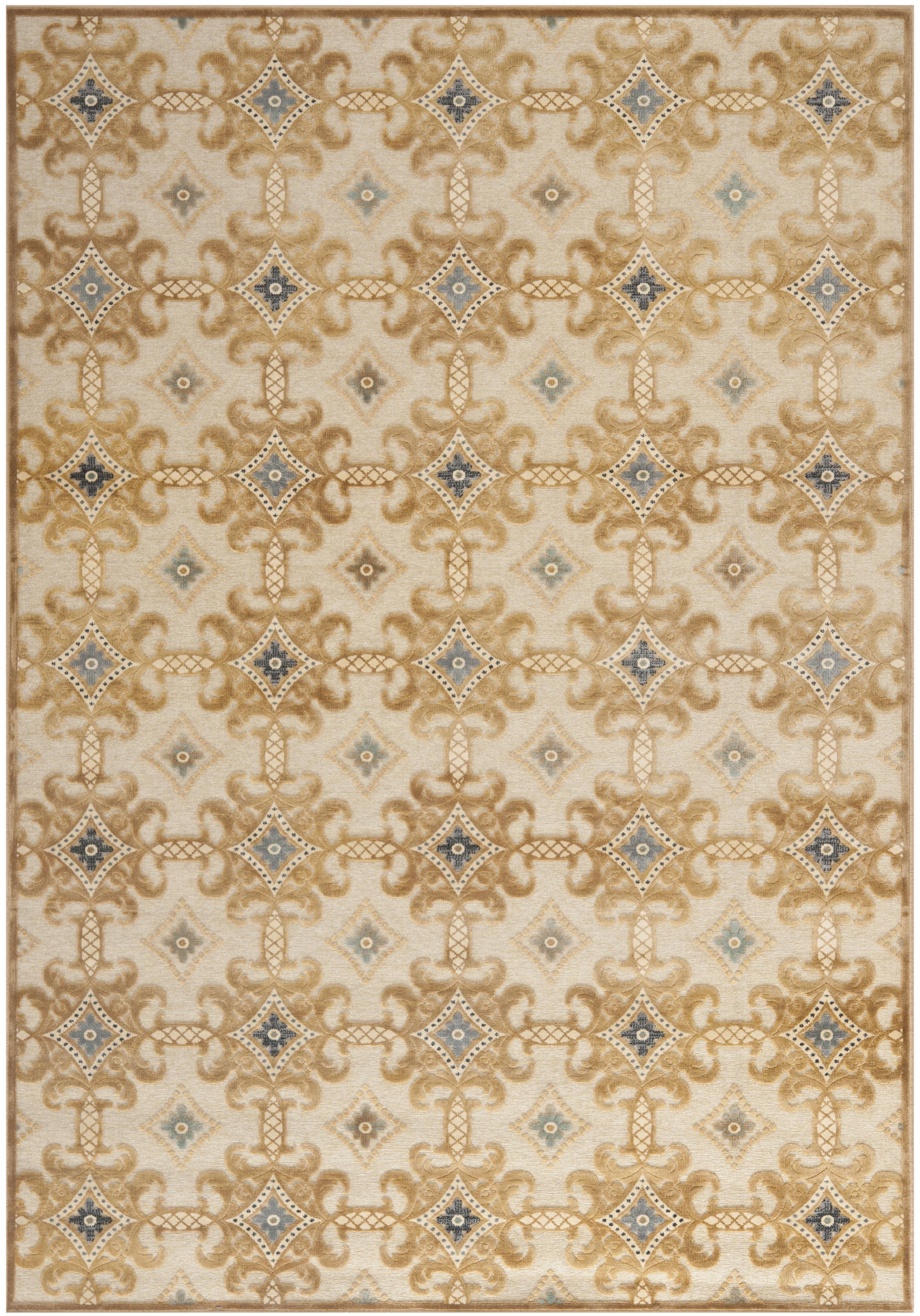 Beige Geometric 8' x 10' Viscose Area Rug