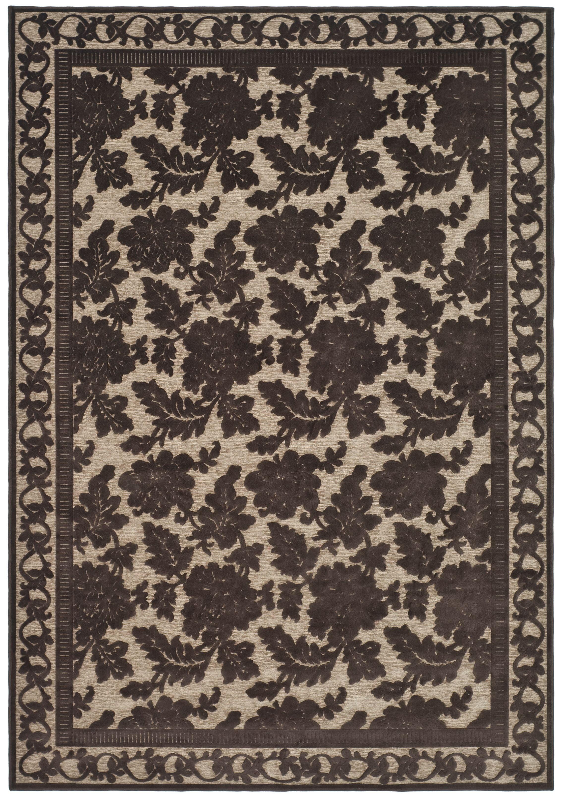 Light Brown Floral Wool Viscose Chenille 8' x 11'2" Area Rug