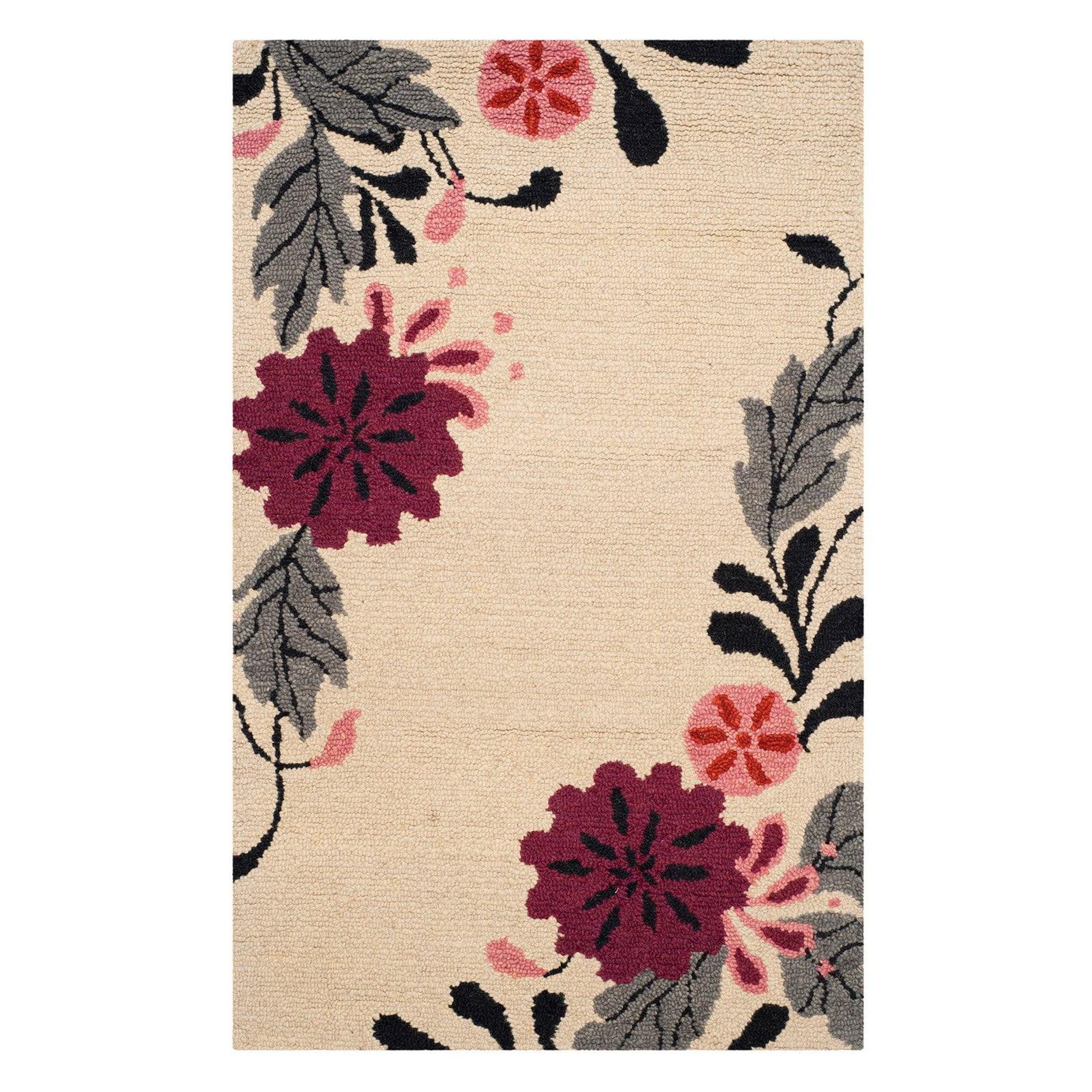 Ivory Floral Tufted Wool 5' x 8' Handmade Area Rug