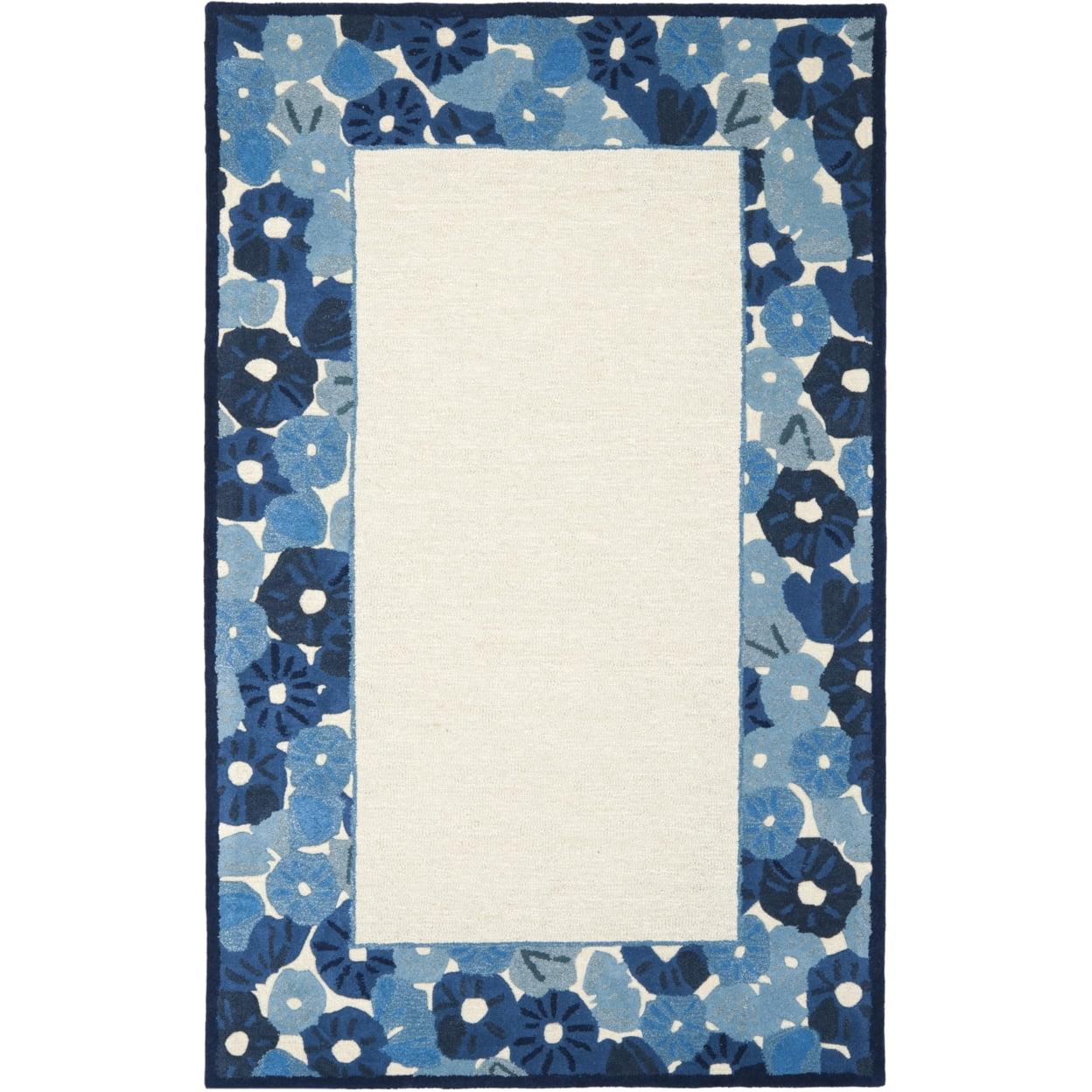 SAFAVIEH Martha Stewart Poppy Floral Border Area Rug, Azurite Blue, 5' x 8'