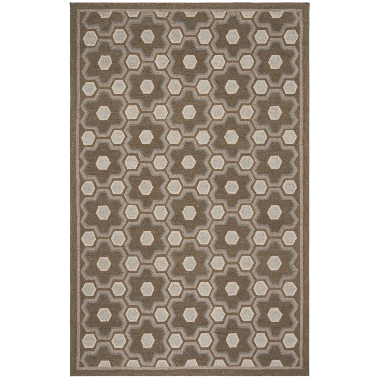 Molasses Brown Geometric Wool Area Rug, 5'6" x 8'6"