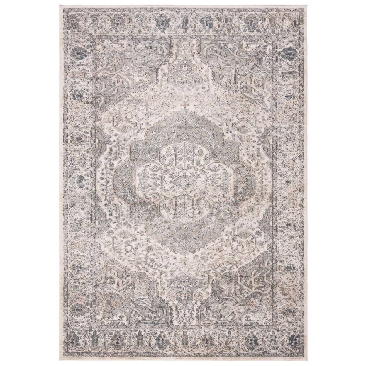 Ivory and Gray Hand-Knotted Synthetic Area Rug