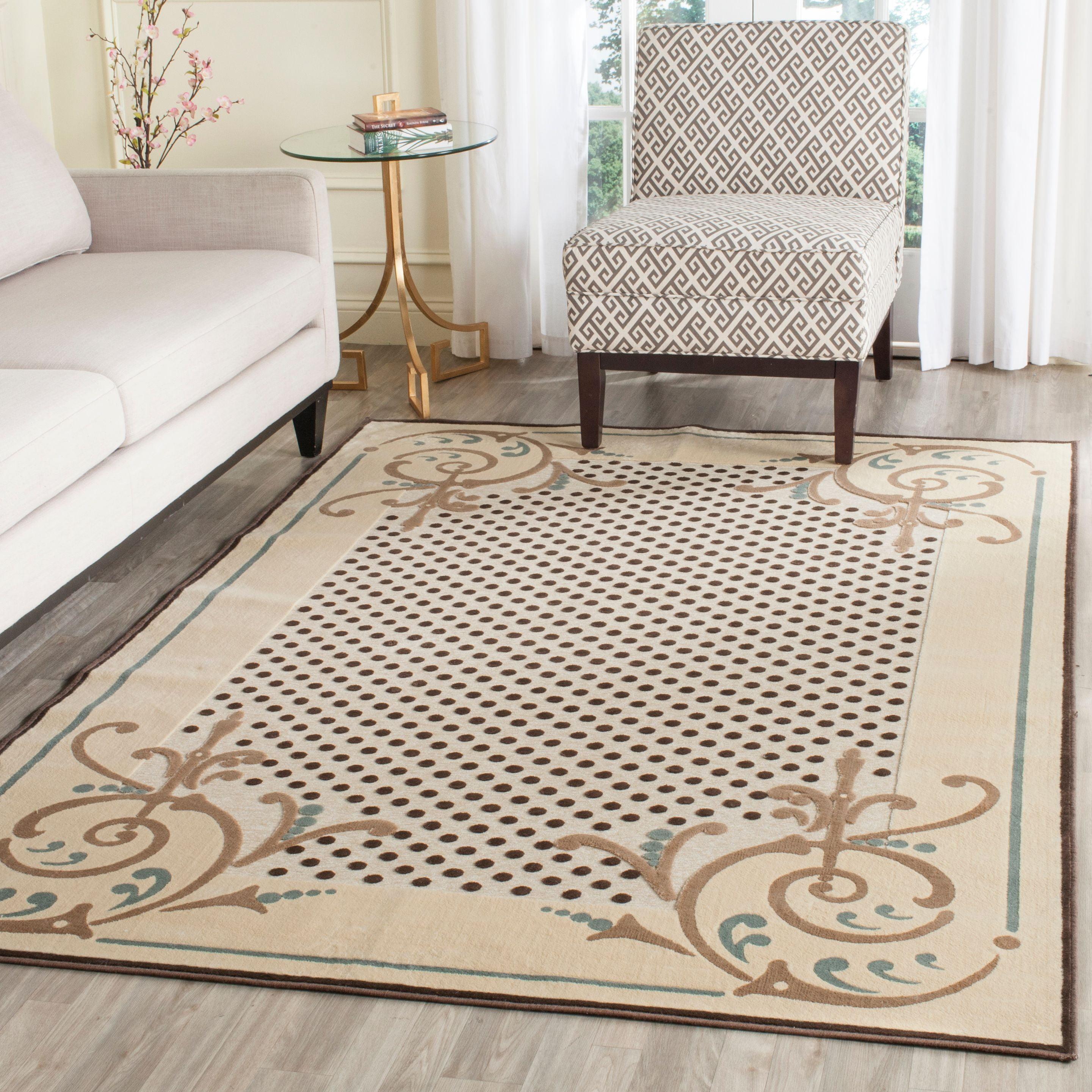 Scrollwork Polka Dots Handmade Tufted Cream/Brown/Darkbrown Area Rug