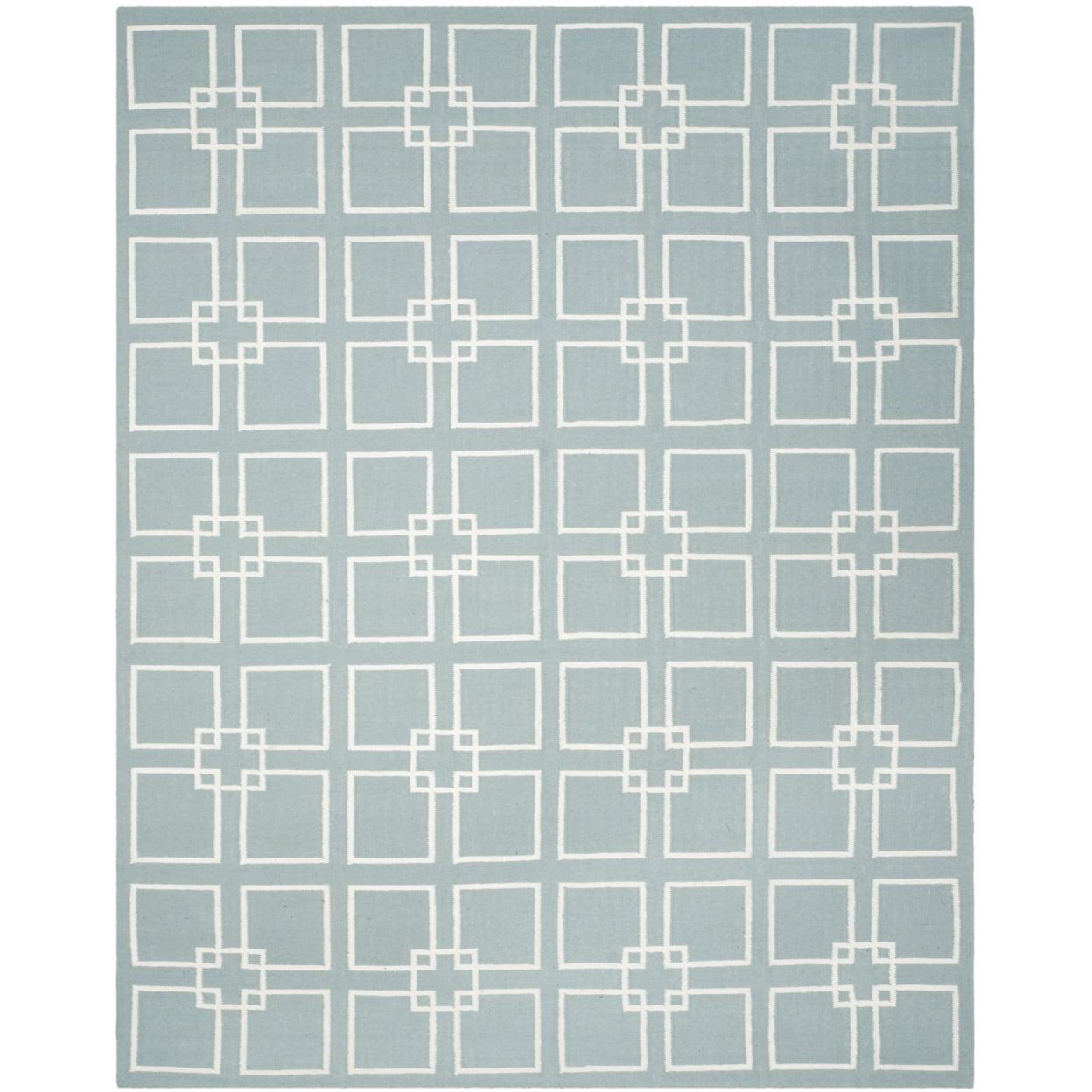 Martha Stewart Flat Weave Wool/Silk/Cotton Geometric Rug in Geyser Blue