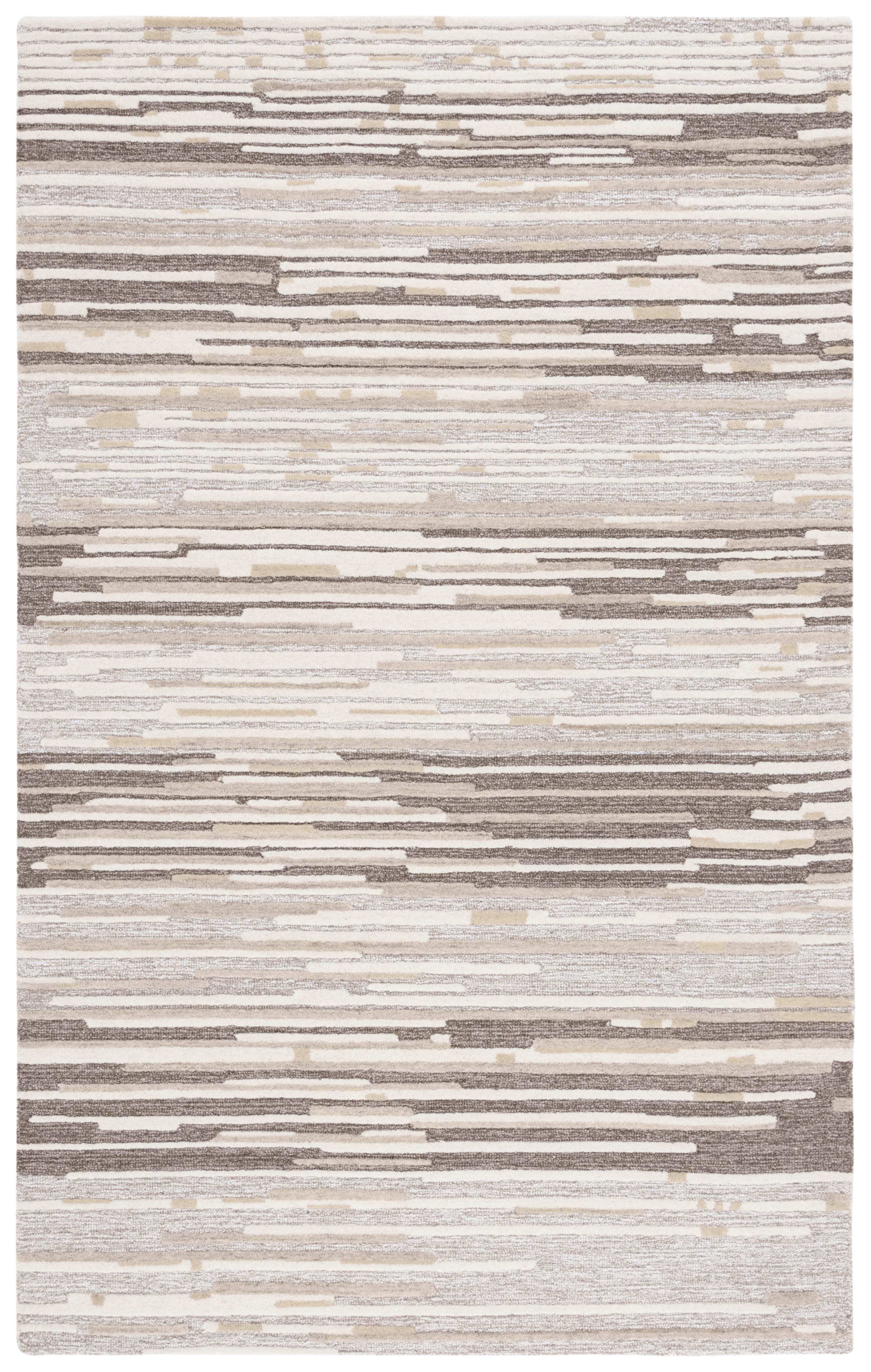 Natural Beige 3x5 Wool Hand-Tufted Striped Area Rug