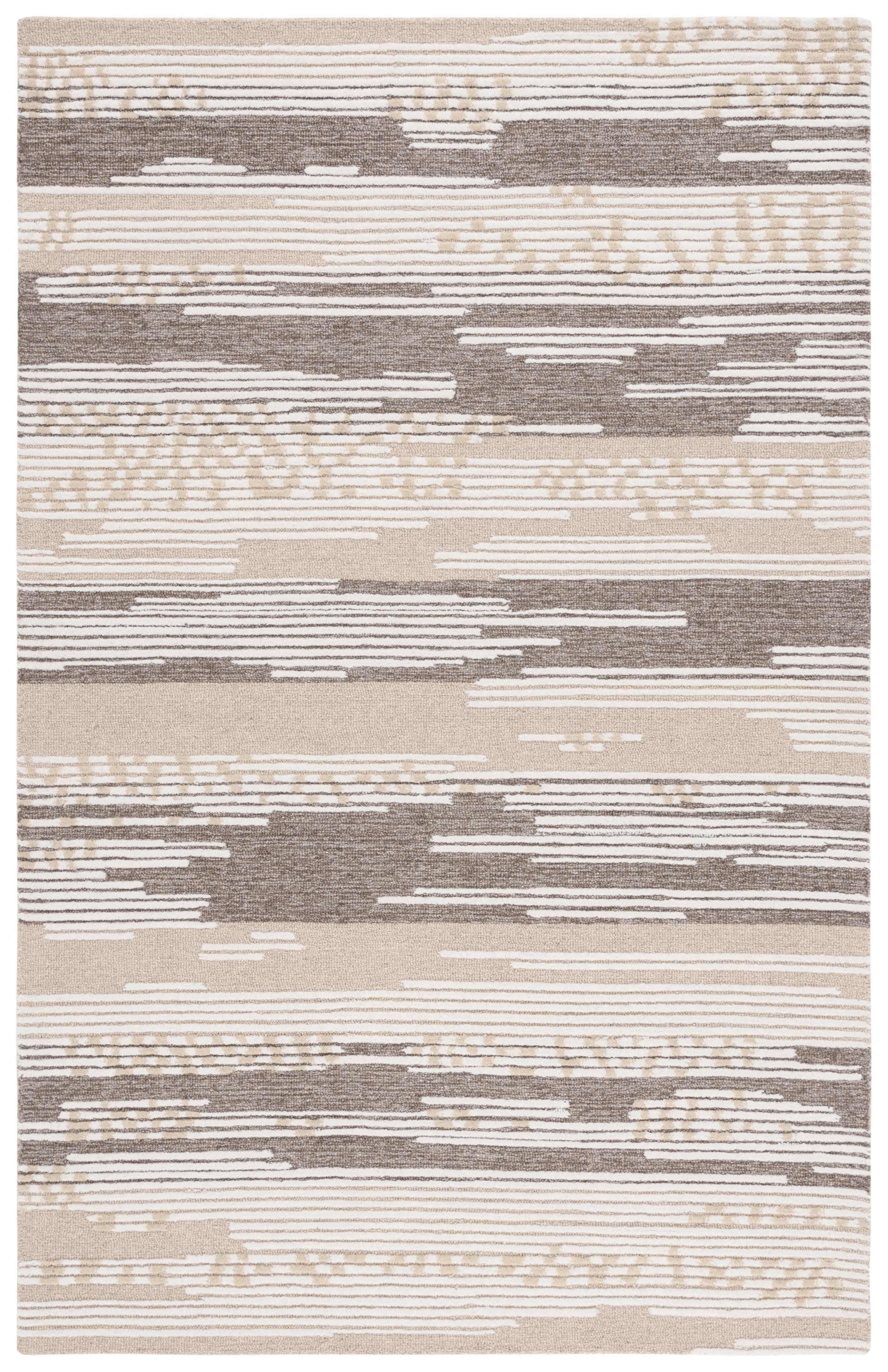 Natural Brown Wool Striped 4' x 6' Handmade Tufted Rug