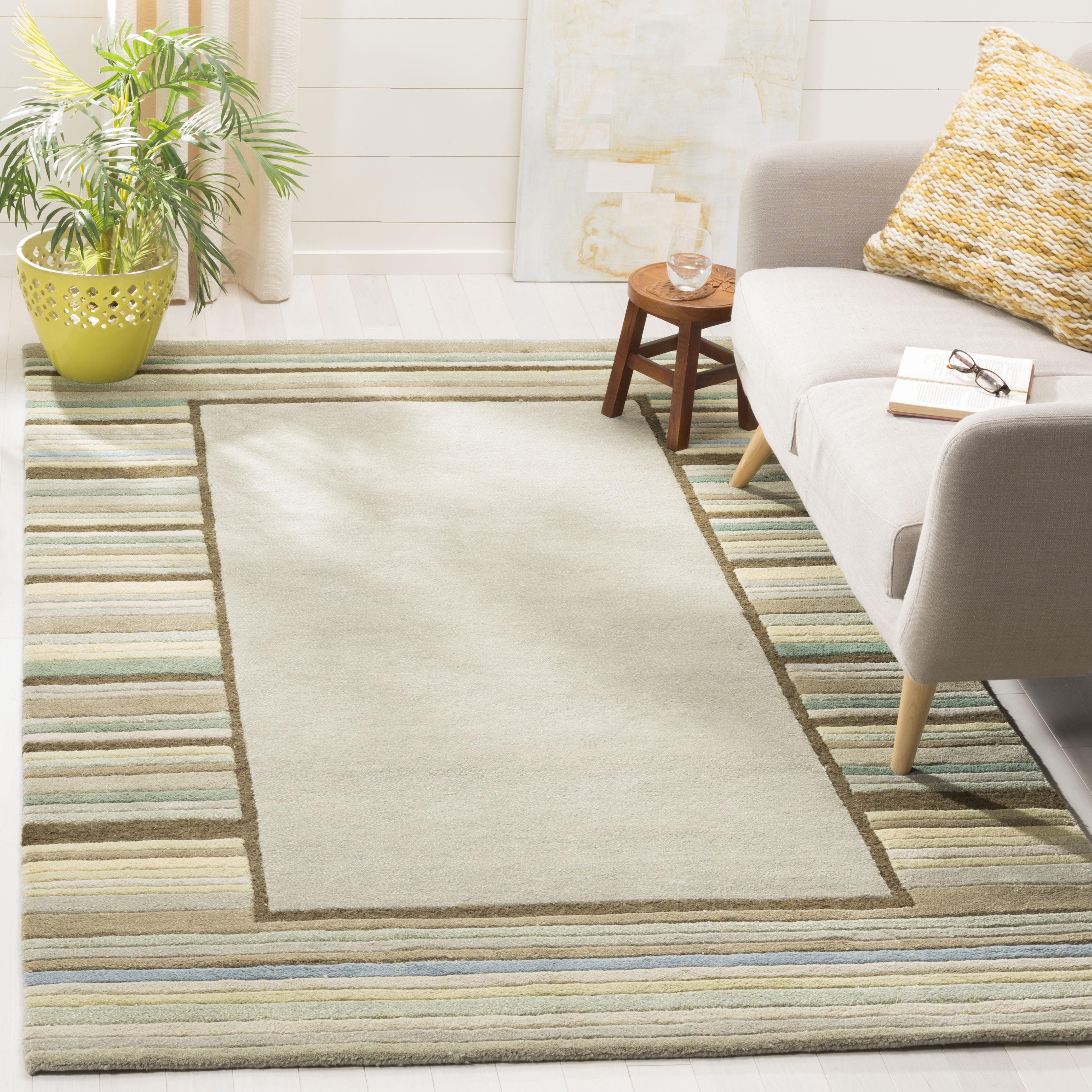 Tadpole Green Striped Wool and Viscose 5' x 8' Area Rug