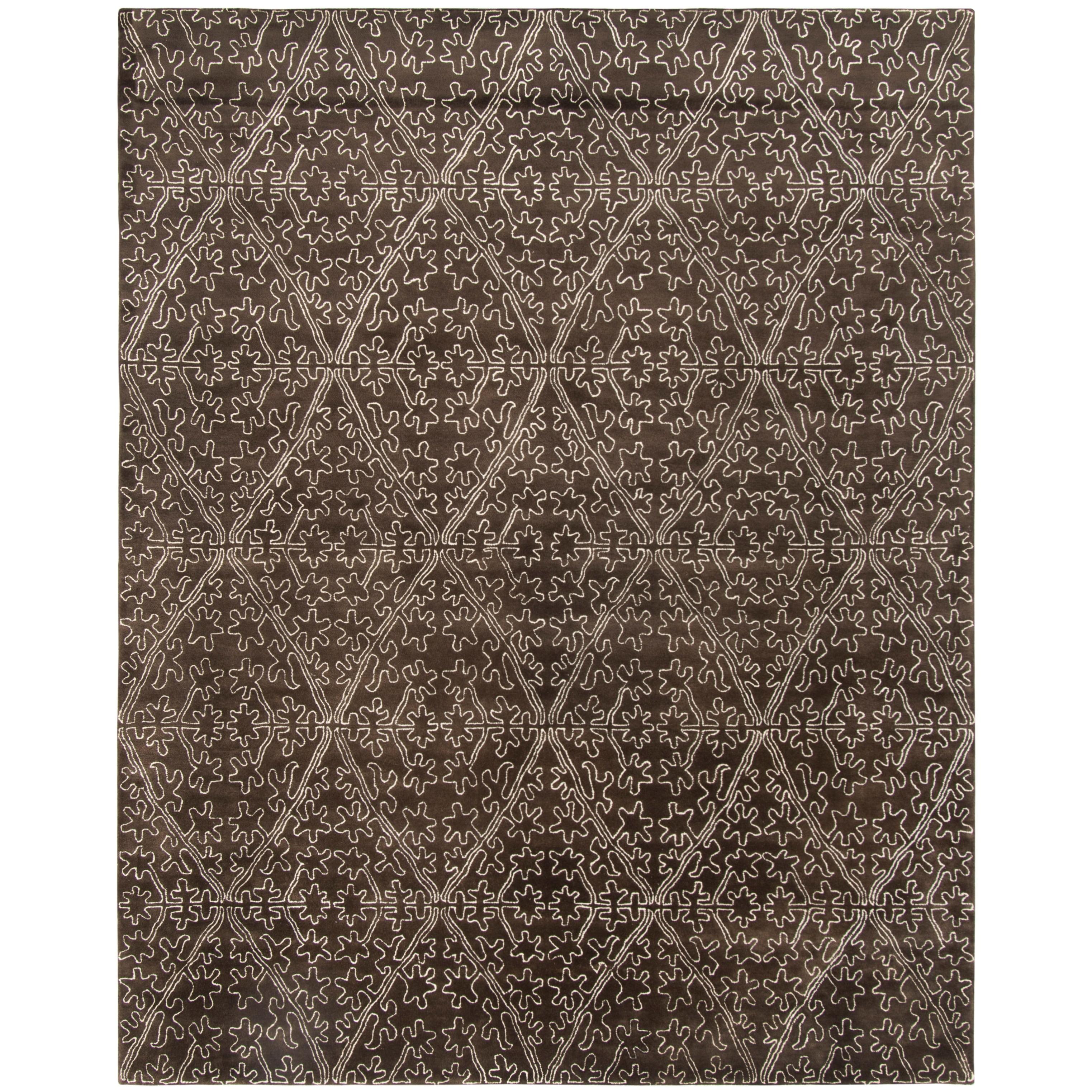 Coffee Brown Geometric Wool Viscose Rectangular Rug 3'9" x 5'9"