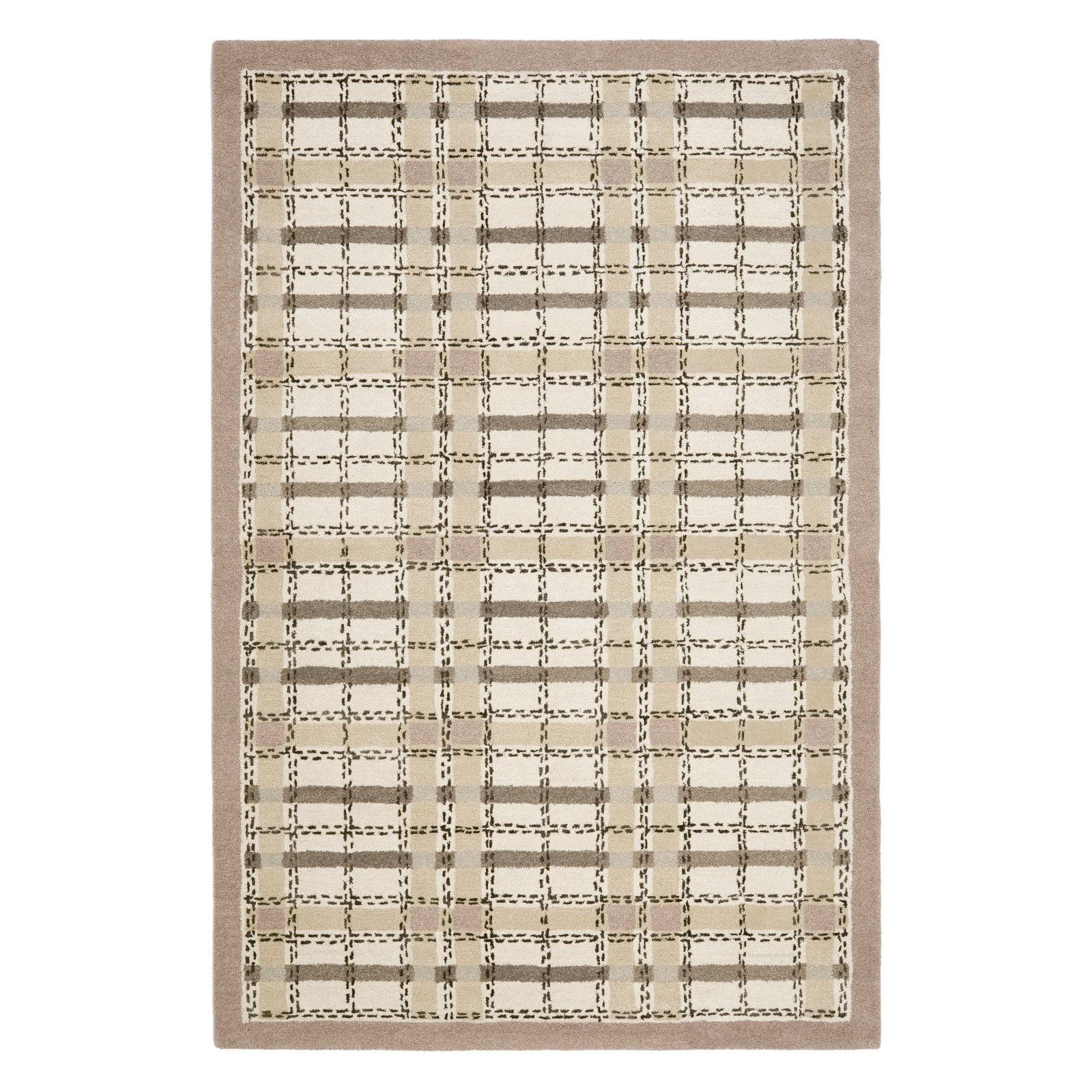 Handmade Sharkey Grey Tufted Wool-Viscose Blend Plaid Rug 2'6" x 4'3"