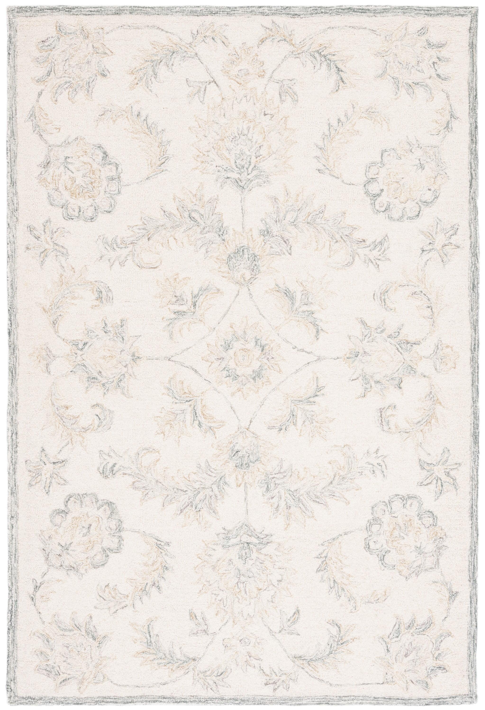 Ivory and Sage Floral Handmade Wool Tufted Area Rug, 3' x 5'